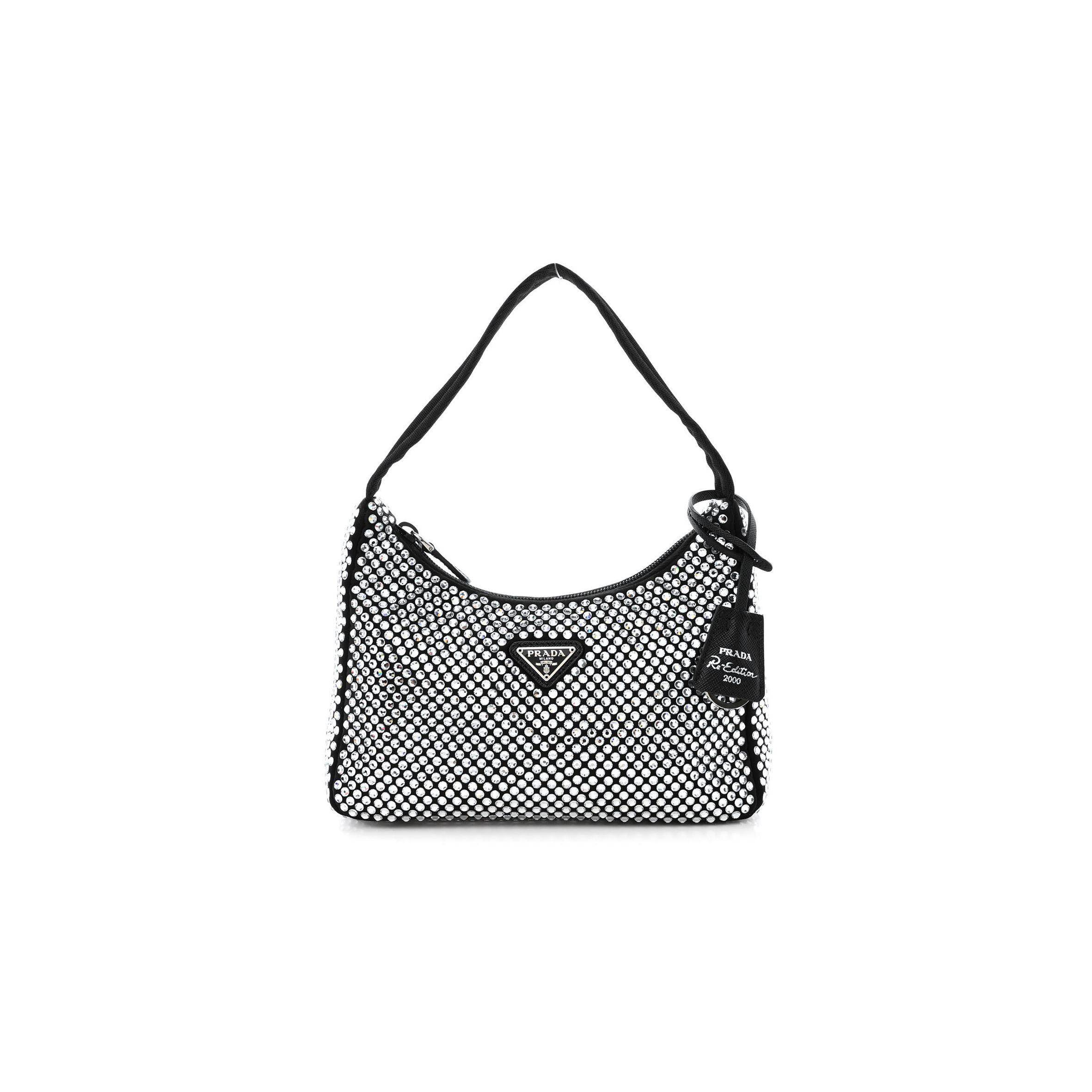 PRADA SATIN CRYSTAL MINI RE-EDITION 2000 BAG BLACK (22*17*6cm) PRADA SATIN CRYSTAL MINI RE-EDITION 2000 BAG BLACK (22*17*6cm)