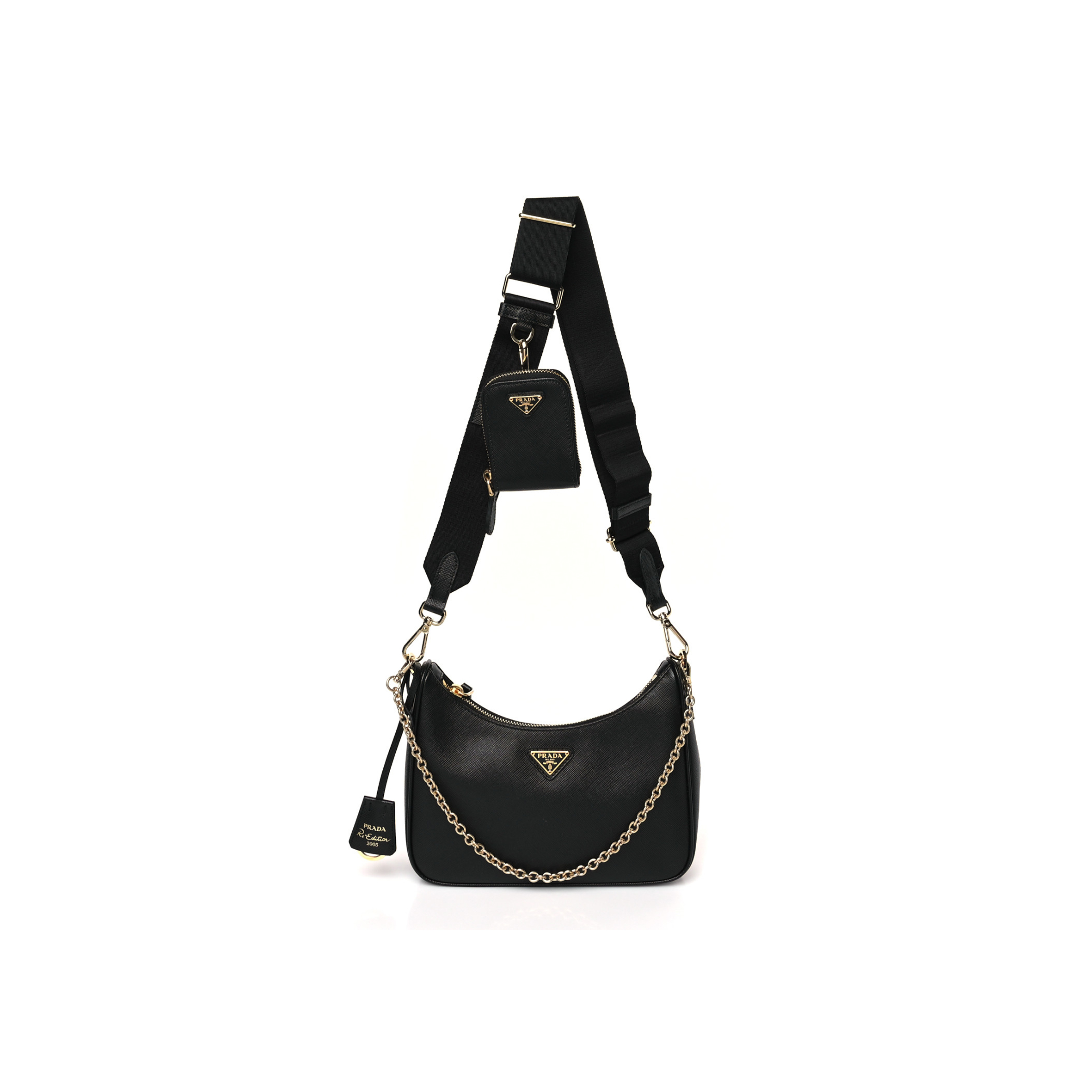PRADA SAFFIANO LUX RE-EDITION 2005 SHOULDER BAG BLACK (22*17*6cm) PRADA SAFFIANO LUX RE-EDITION 2005 SHOULDER BAG BLACK (22*17*6cm)