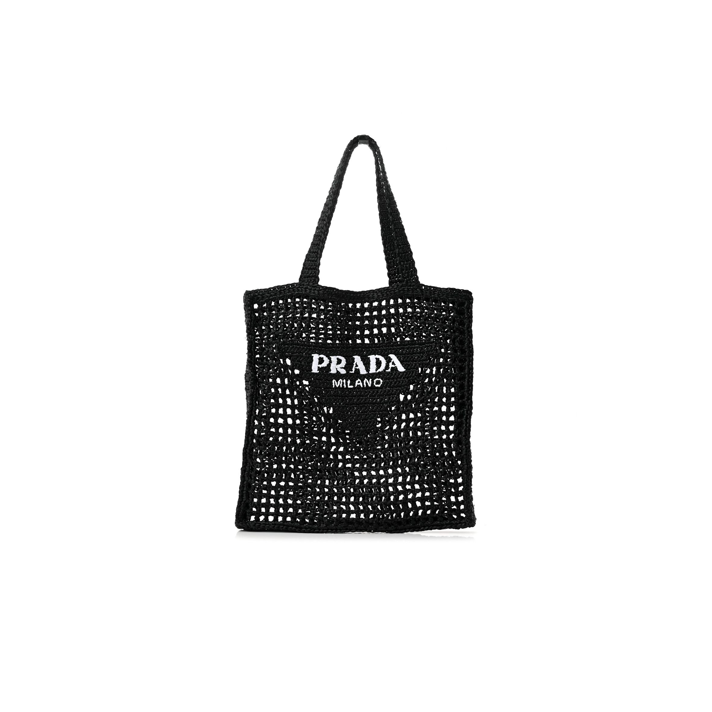 PRADA RAFFIA EMBROIDERED LOGO TOTE BAG BLACK (37*36*4cm) PRADA RAFFIA EMBROIDERED LOGO TOTE BAG BLACK (37*36*4cm)