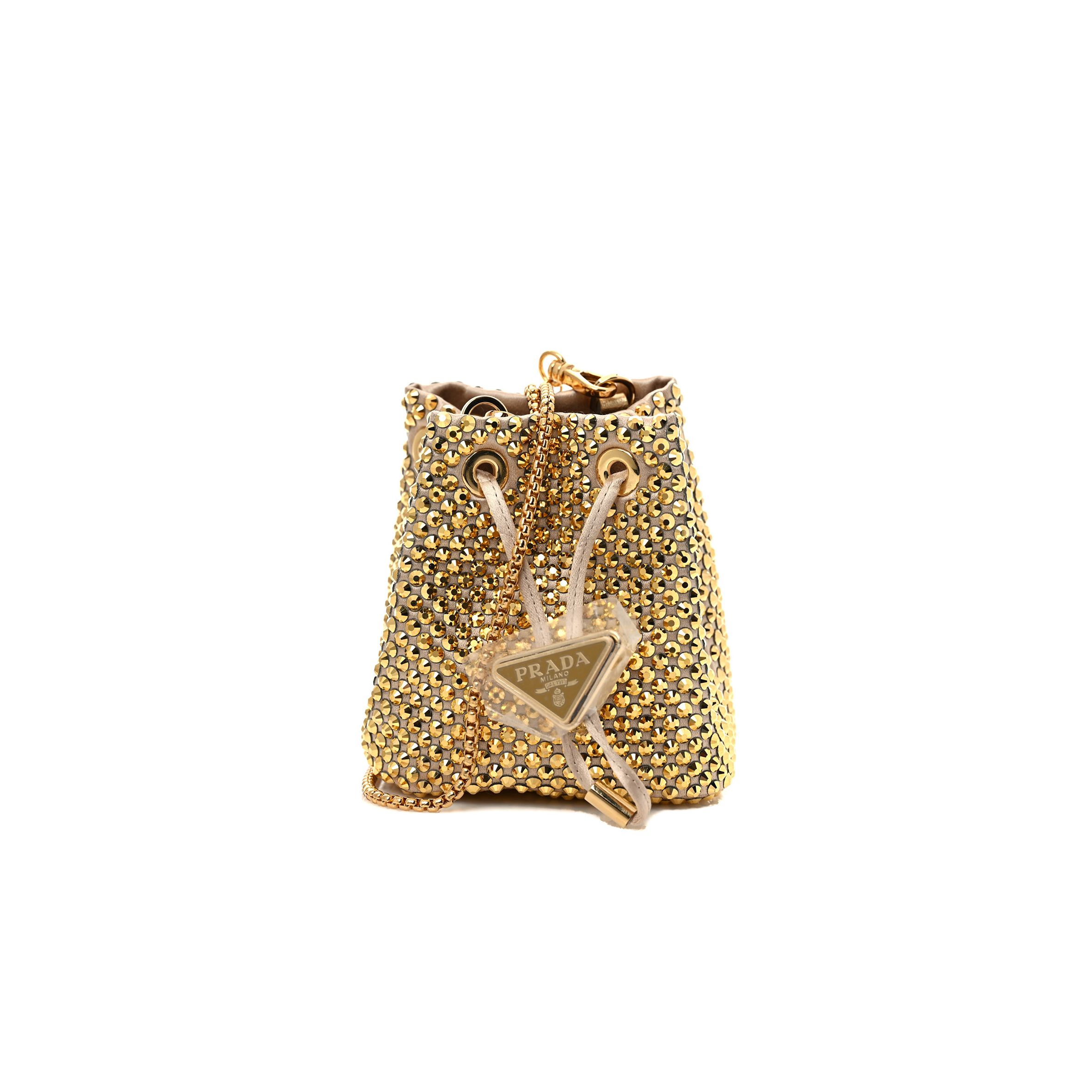 PRADA SATIN CRYSTAL DRAWSTRING MINI POUCH PLATINO (9*9*6cm) PRADA SATIN CRYSTAL DRAWSTRING MINI POUCH PLATINO (9*9*6cm)