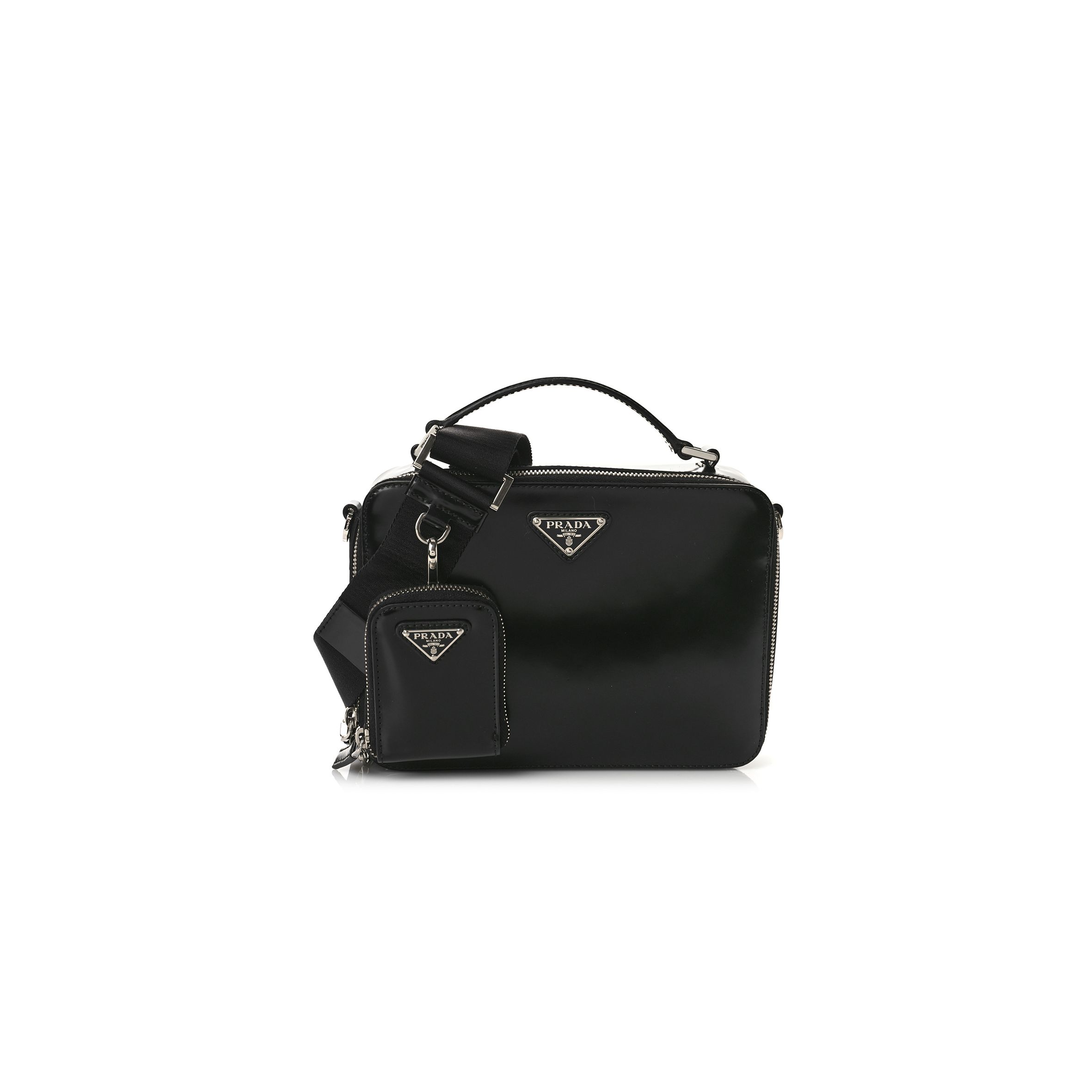 PRADA BRUSHED CALFSKIN MENS MEDIUM BRIQUE CROSSBODY BAG BLACK (22*17*6cm) PRADA BRUSHED CALFSKIN MENS MEDIUM BRIQUE CROSSBODY BAG BLACK (22*17*6cm)