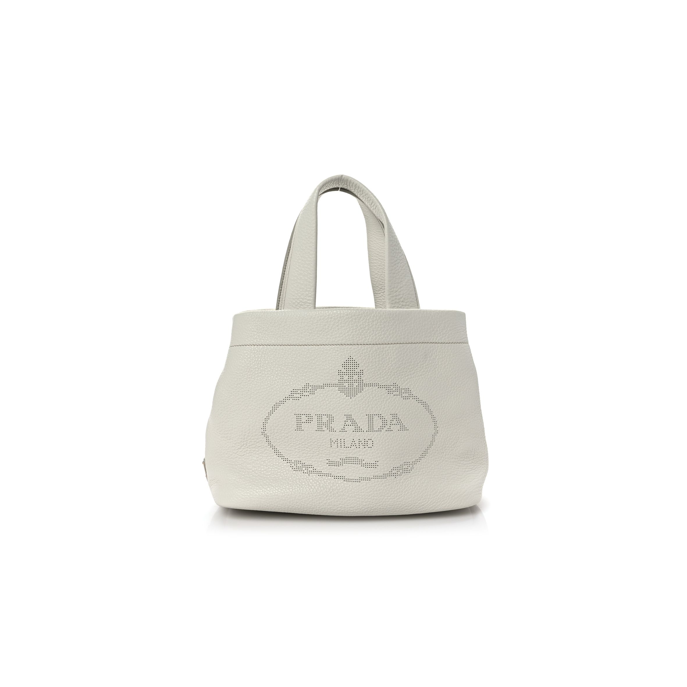 PRADA VITELLO DAINO SOFT PERFORATED LOGO TOTE WHITE (30*27*13cm) PRADA VITELLO DAINO SOFT PERFORATED LOGO TOTE WHITE (30*27*13cm)
