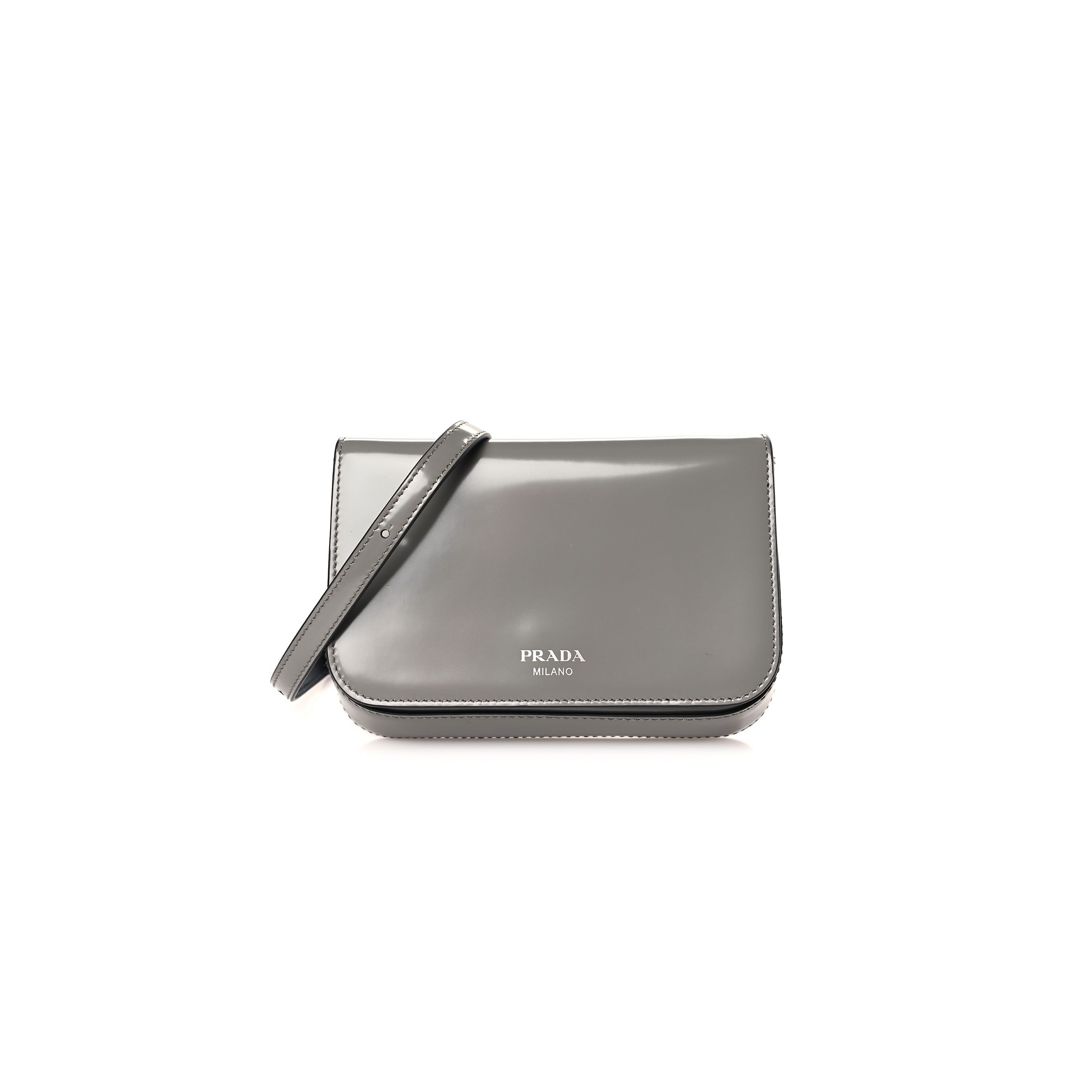PRADA BRUSHED CALFSKIN MINI FLAP BAG WITH STRAP GRAY (18*13*3cm) PRADA BRUSHED CALFSKIN MINI FLAP BAG WITH STRAP GRAY (18*13*3cm)