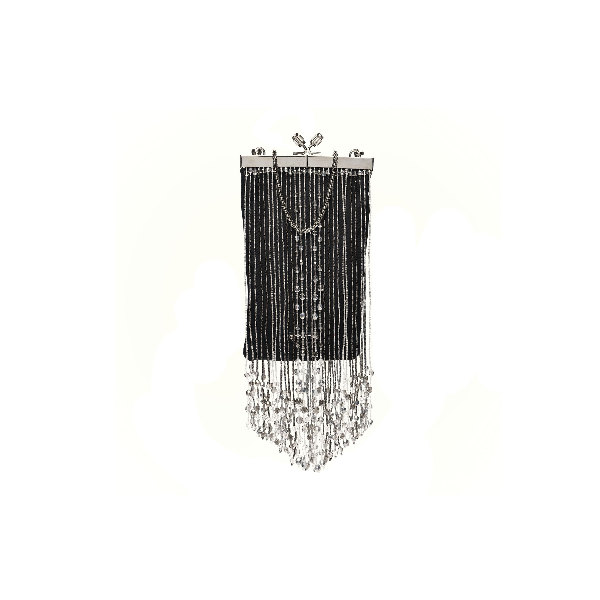 PRADA NYLON BEADED FRINGE FLAT CHAIN CLUTCH BLACK (20*11*1cm) PRADA NYLON BEADED FRINGE FLAT CHAIN CLUTCH BLACK (20*11*1cm)
