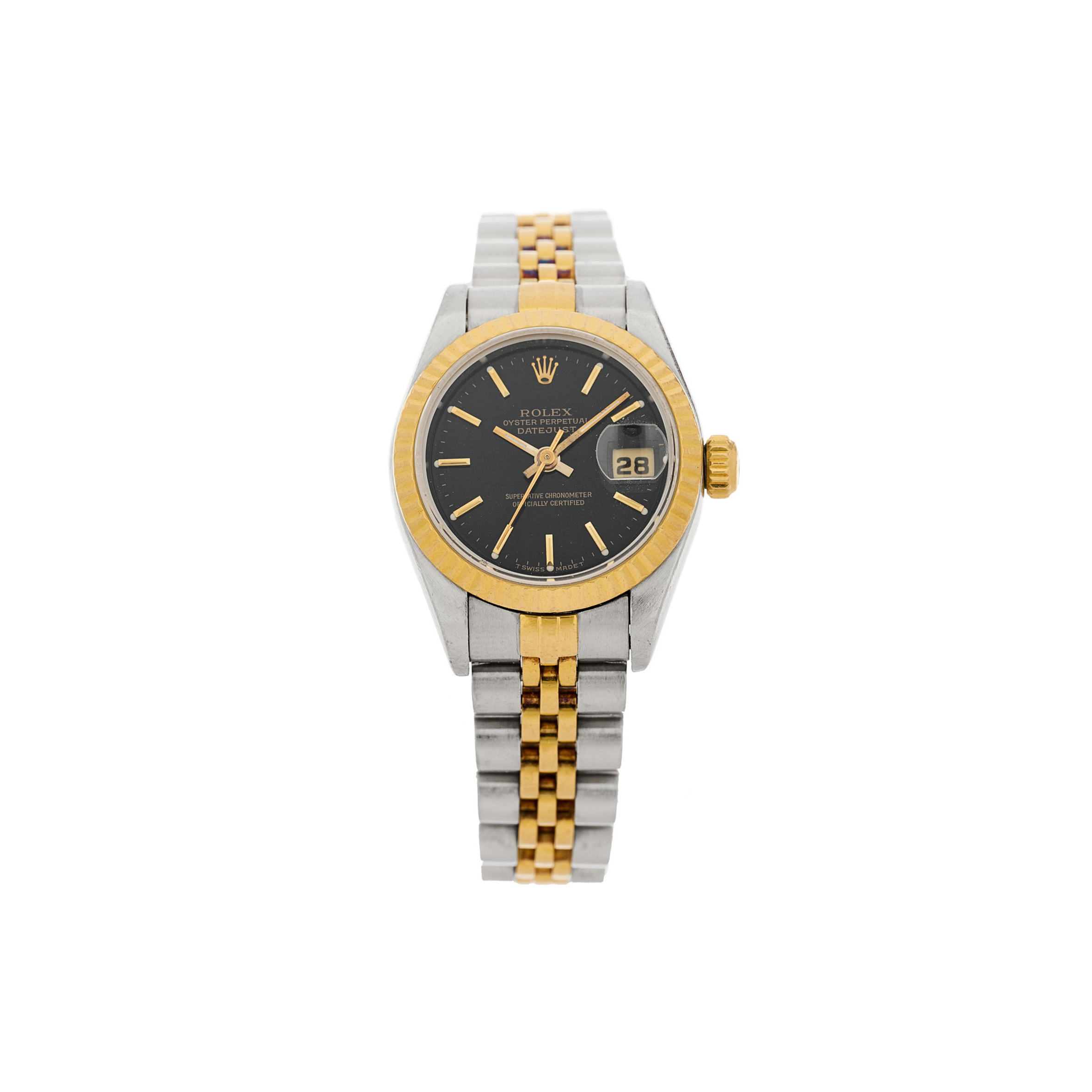 ROLEX STAINLESS STEEL 18K YELLOW GOLD 26MM OYSTER PERPETUAL DATEJUST WATCH BLACK 69173 ROLEX STAINLESS STEEL 18K YELLOW GOLD 26MM OYSTER PERPETUAL DATEJUST WATCH BLACK 69173