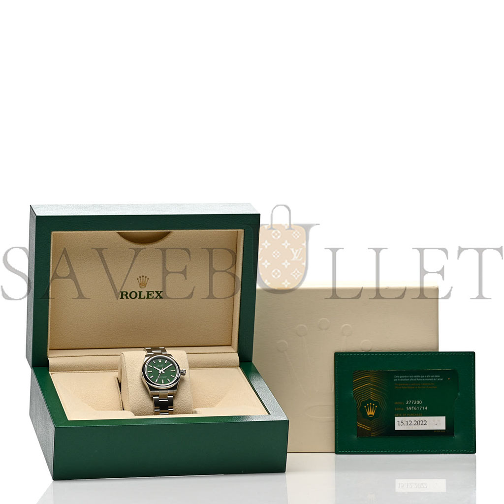 ROLEX STAINLESS STEEL 31MM OYSTER PERPETUAL WATCH GREEN 277200 ROLEX STAINLESS STEEL 31MM OYSTER PERPETUAL WATCH GREEN 277200