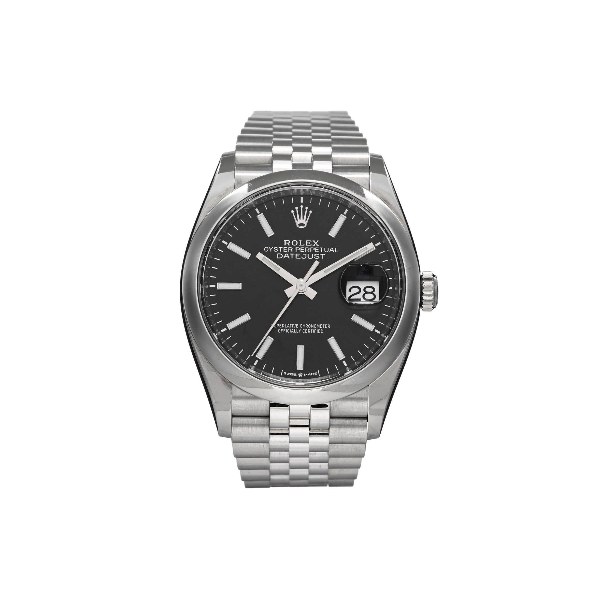 ROLEX STAINLESS STEEL 36MM OYSTER PERPETUAL DATEJUST WATCH BRIGHT BLACK 126200 ROLEX STAINLESS STEEL 36MM OYSTER PERPETUAL DATEJUST WATCH BRIGHT BLACK 126200