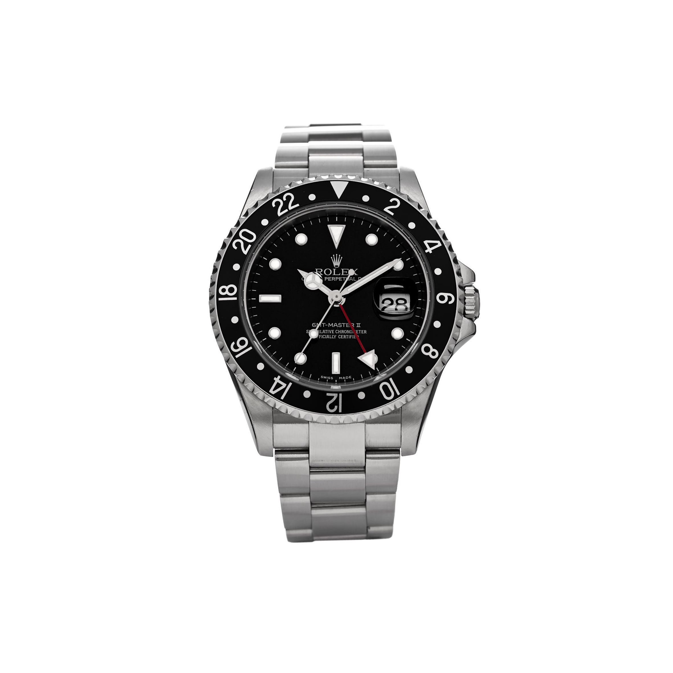 ROLEX STAINLESS STEEL 40MM OYSTER PERPETUAL DATE GMT MASTER II WATCH BLACK 16710 ROLEX STAINLESS STEEL 40MM OYSTER PERPETUAL DATE GMT MASTER II WATCH BLACK 16710