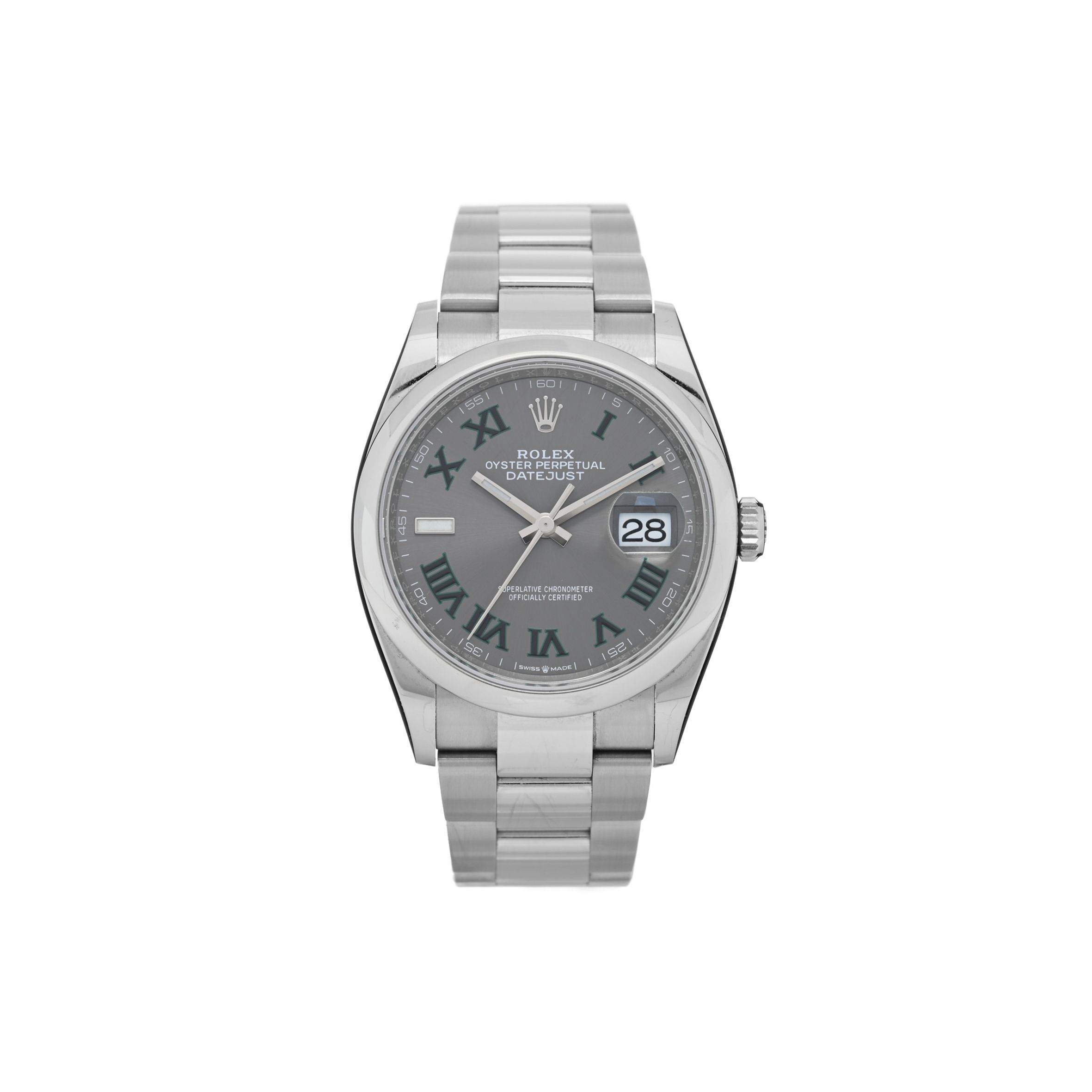 ROLEX STAINLESS STEEL 36MM OYSTER PERPETUAL WIMBLEDON DATEJUST WATCH SLATE 126200 ROLEX STAINLESS STEEL 36MM OYSTER PERPETUAL WIMBLEDON DATEJUST WATCH SLATE 126200