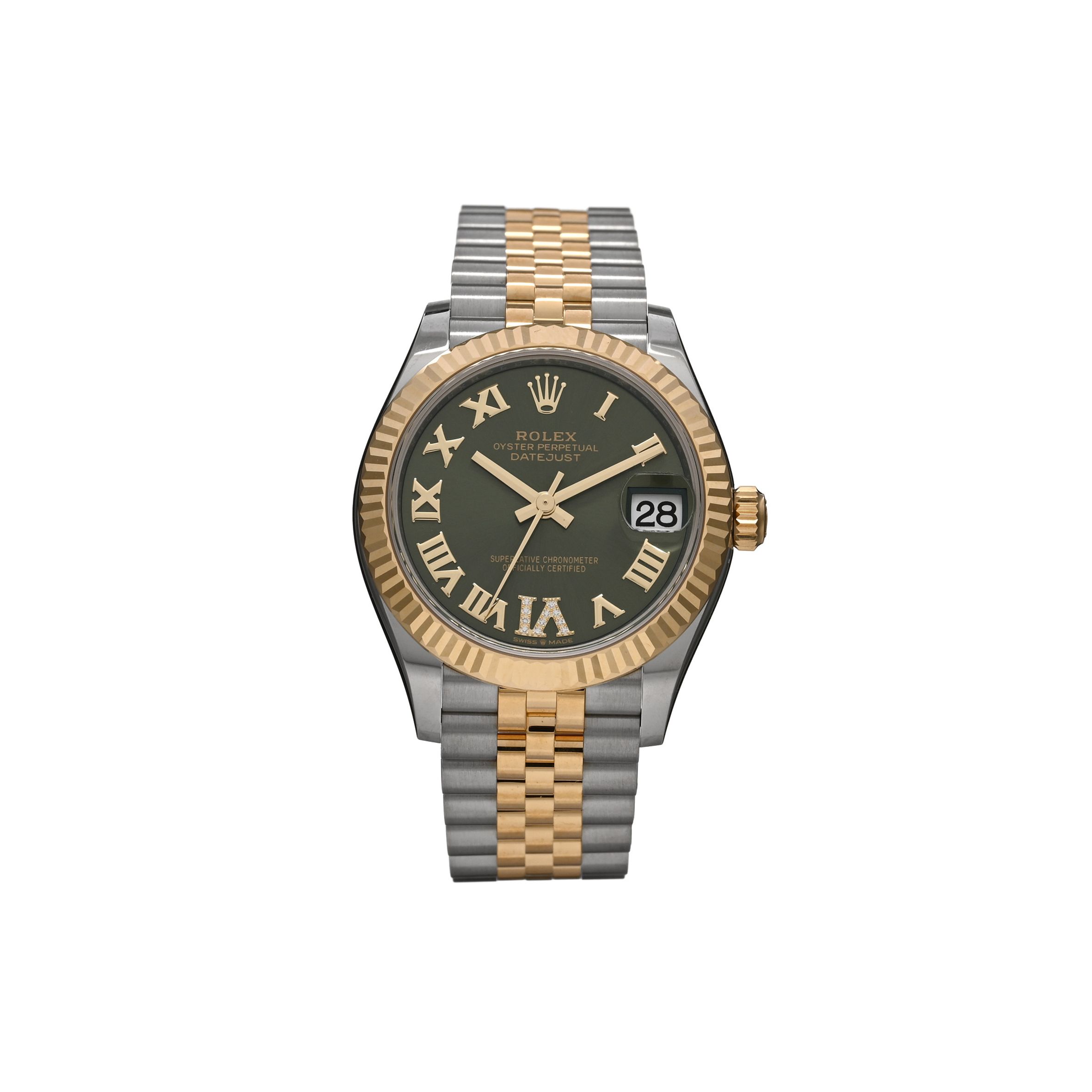 ROLEX STAINLESS STEEL 18K YELLOW GOLD DIAMOND 31MM OYSTER PERPETUAL DATEJUST WATCH OLIVE GREEN ROMAN 278273 ROLEX STAINLESS STEEL 18K YELLOW GOLD DIAMOND 31MM OYSTER PERPETUAL DATEJUST WATCH OLIVE GREEN ROMAN 278273