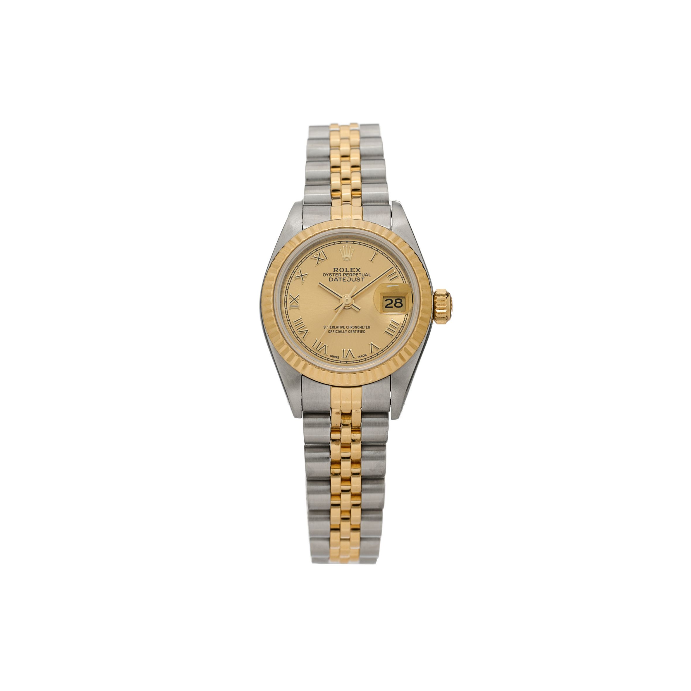 ROLEX STAINLESS STEEL 18K YELLOW GOLD 26MM OYSTER PERPETUAL DATEJUST WATCH CHAMPAGNE ROMAN 69173 ROLEX STAINLESS STEEL 18K YELLOW GOLD 26MM OYSTER PERPETUAL DATEJUST WATCH CHAMPAGNE ROMAN 69173