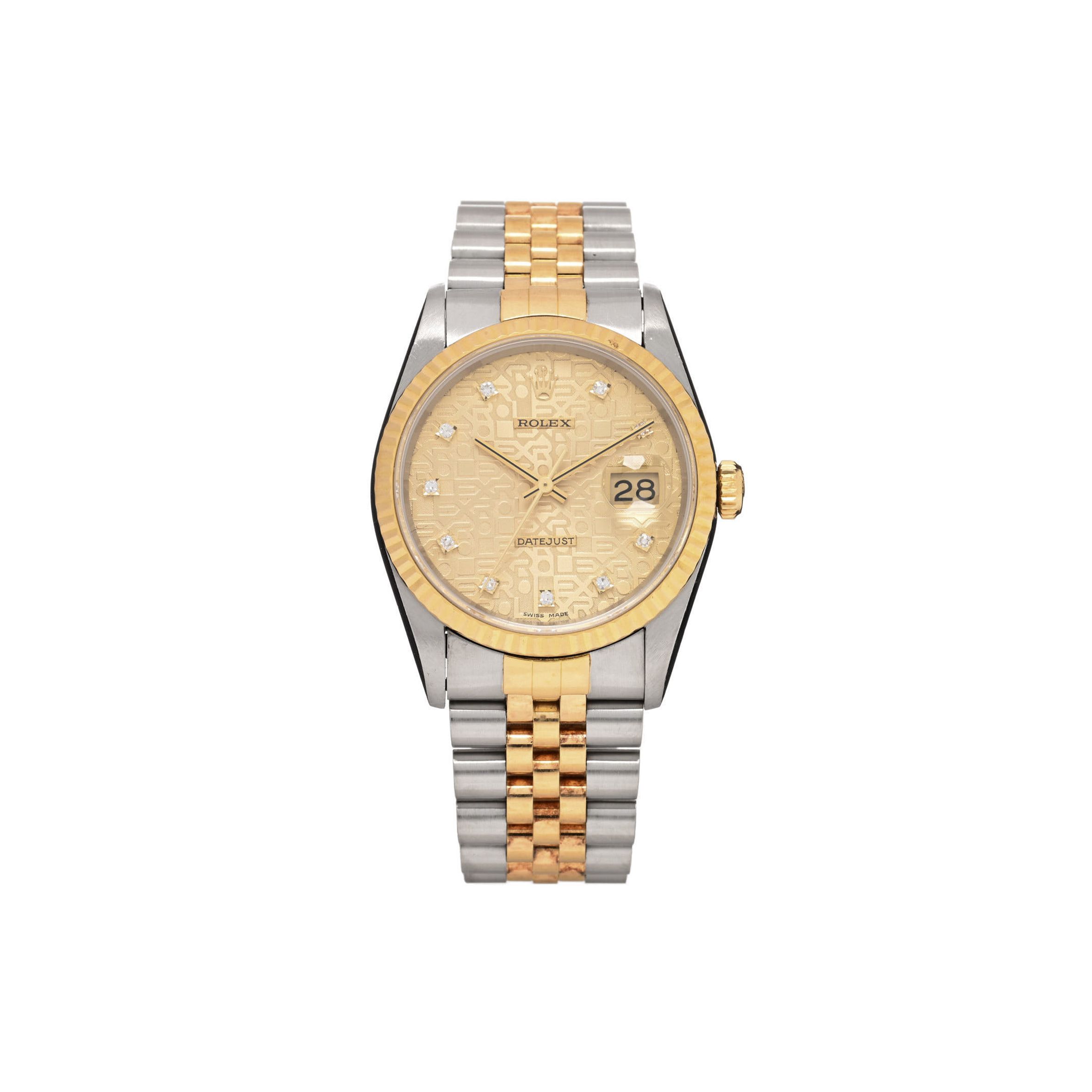 ROLEX STAINLESS STEEL 18K YELLOW GOLD DIAMOND 36MM OYSTER PERPETUAL DATEJUST WATCH CHAMPAGNE JUBILEE 16233 ROLEX STAINLESS STEEL 18K YELLOW GOLD DIAMOND 36MM OYSTER PERPETUAL DATEJUST WATCH CHAMPAGNE JUBILEE 16233