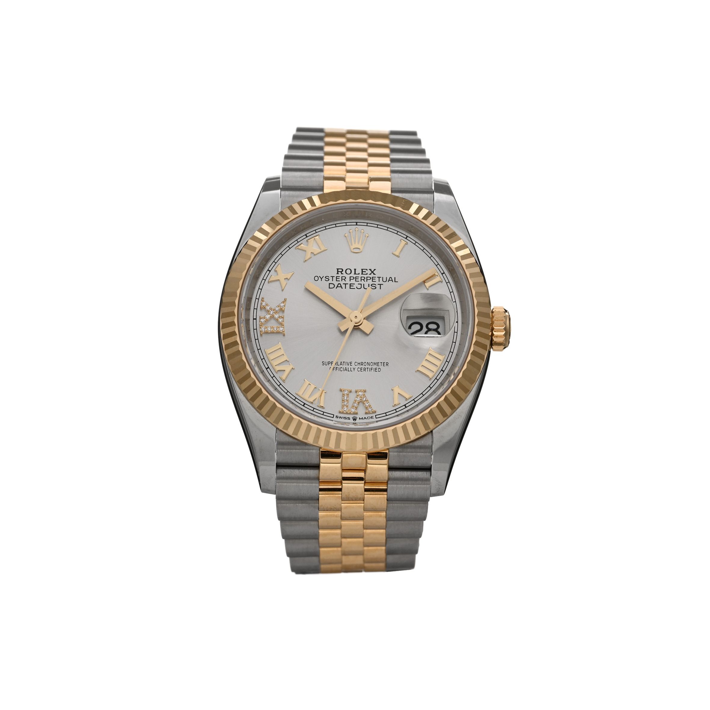 ROLEX STAINLESS STEEL 18K YELLOW GOLD DIAMOND 36MM OYSTER PERPETUAL DATEJUST WATCH SILVER ROMAN 126233 ROLEX STAINLESS STEEL 18K YELLOW GOLD DIAMOND 36MM OYSTER PERPETUAL DATEJUST WATCH SILVER ROMAN 126233