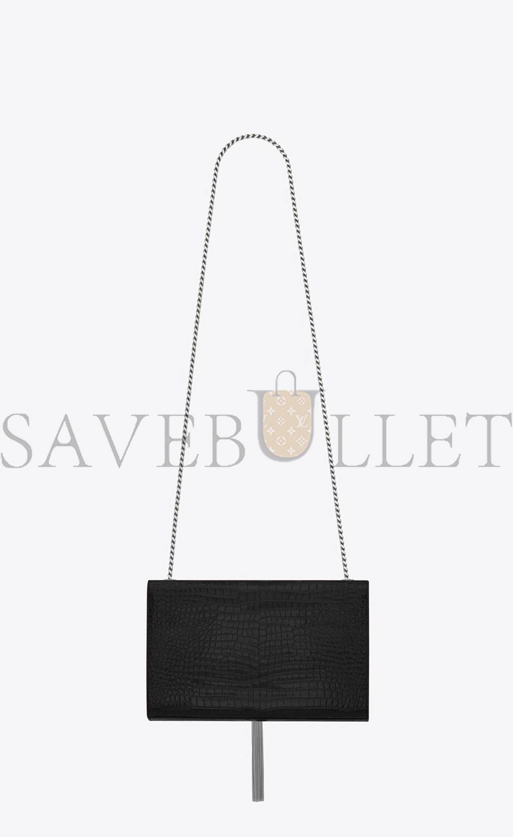 YSL KATE MEDIUM CHAIN BAG WITH TASSEL IN EMBOSSED CROCODILE SHINY LEATHER 354119DND0N1000 (24*14.5*5.5cm) YSL KATE MEDIUM CHAIN BAG WITH TASSEL IN EMBOSSED CROCODILE SHINY LEATHER 354119DND0N1000 (24*14.5*5.5cm)