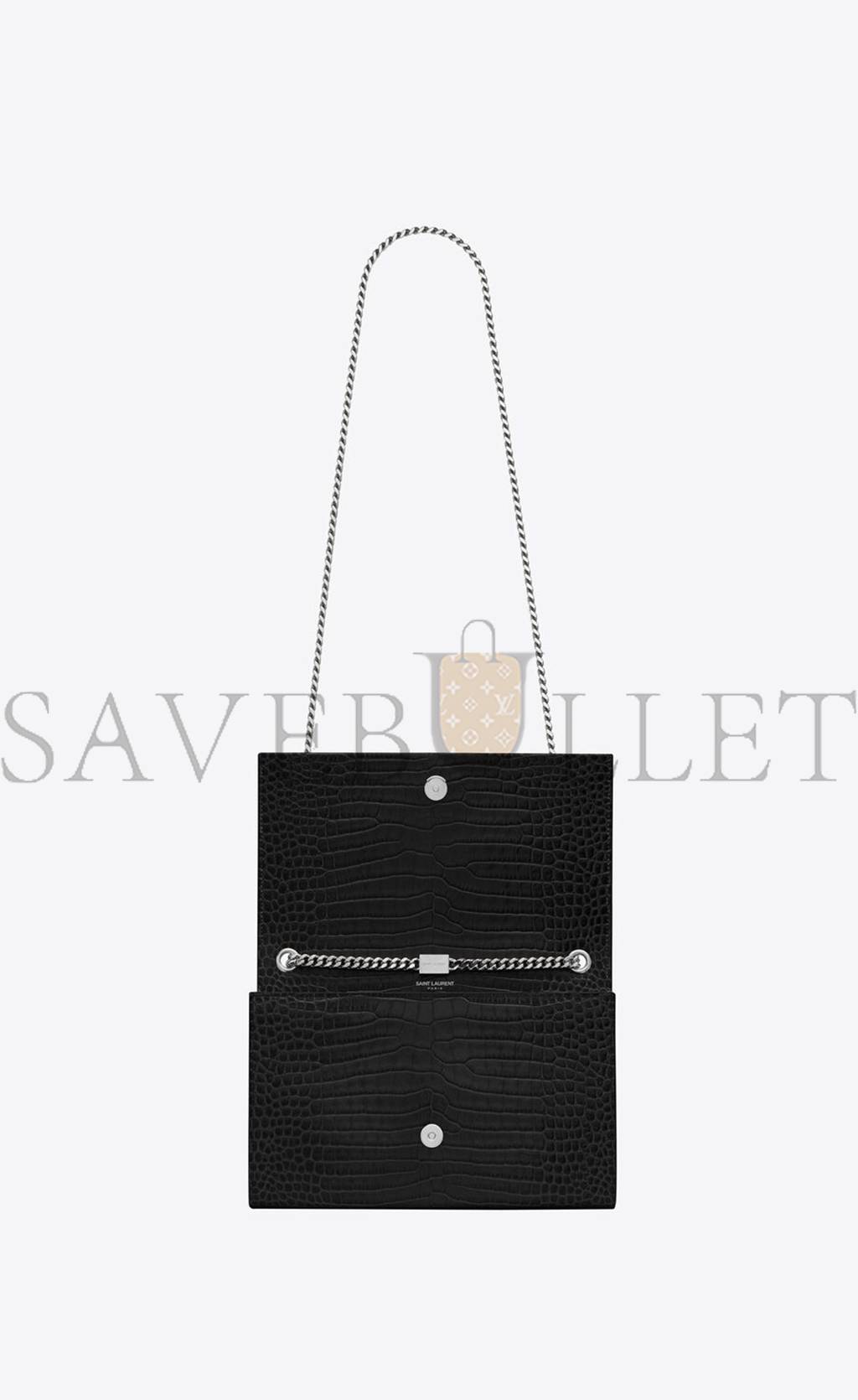 YSL KATE MEDIUM CHAIN BAG WITH TASSEL IN EMBOSSED CROCODILE SHINY LEATHER 354119DND0N1000 (24*14.5*5.5cm) YSL KATE MEDIUM CHAIN BAG WITH TASSEL IN EMBOSSED CROCODILE SHINY LEATHER 354119DND0N1000 (24*14.5*5.5cm)