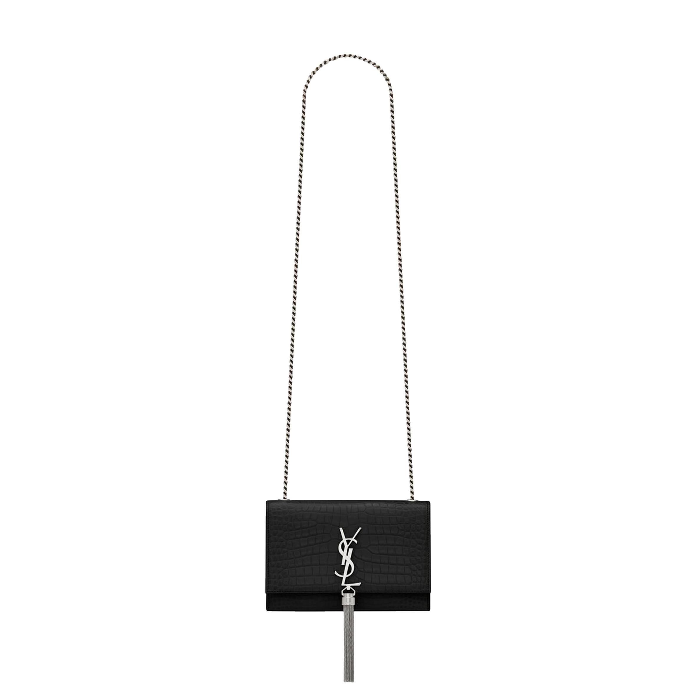 YSL KATE SMALL CHAIN BAG WITH TASSEL IN CROCODILE-EMBOSSED SHINY LEATHER 474366DND0N1000 (20*12.5*5cm) YSL KATE SMALL CHAIN BAG WITH TASSEL IN CROCODILE-EMBOSSED SHINY LEATHER 474366DND0N1000 (20*12.5*5cm)
