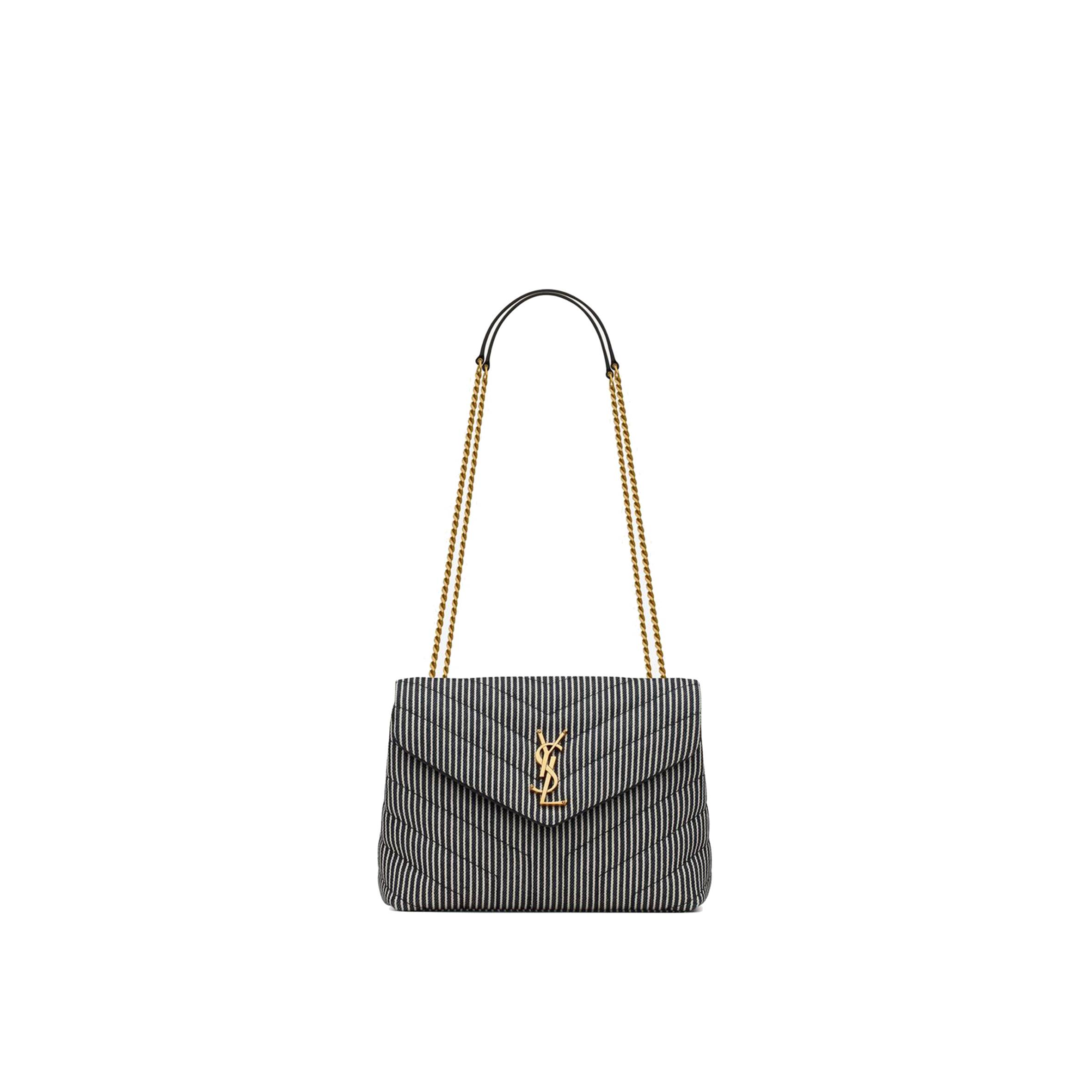 YSL LOULOU SMALL CHAIN BAG IN QUILTED STRIPED DENIM 494699FAA7G4165 (23*17*9cm) YSL LOULOU SMALL CHAIN BAG IN QUILTED STRIPED DENIM 494699FAA7G4165 (23*17*9cm)