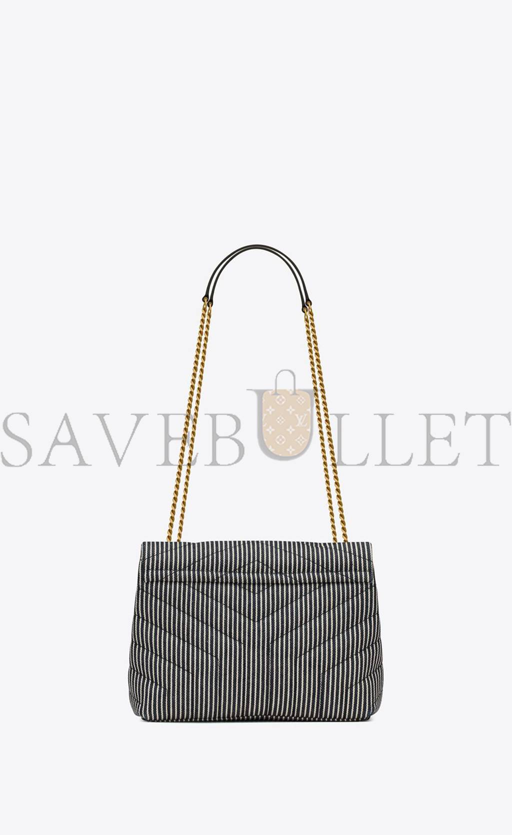 YSL LOULOU SMALL CHAIN BAG IN QUILTED STRIPED DENIM 494699FAA7G4165 (23*17*9cm) YSL LOULOU SMALL CHAIN BAG IN QUILTED STRIPED DENIM 494699FAA7G4165 (23*17*9cm)
