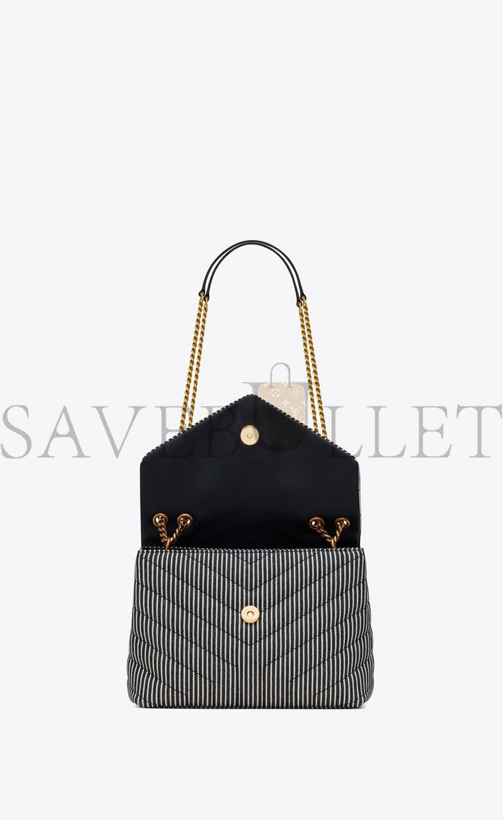 YSL LOULOU SMALL CHAIN BAG IN QUILTED STRIPED DENIM 494699FAA7G4165 (23*17*9cm) YSL LOULOU SMALL CHAIN BAG IN QUILTED STRIPED DENIM 494699FAA7G4165 (23*17*9cm)