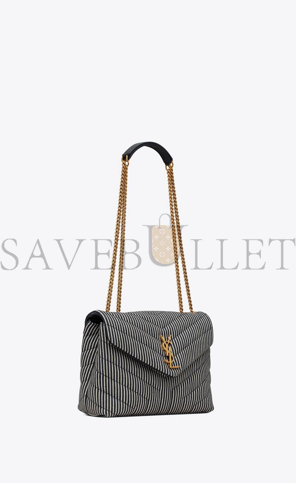 YSL LOULOU SMALL CHAIN BAG IN QUILTED STRIPED DENIM 494699FAA7G4165 (23*17*9cm) YSL LOULOU SMALL CHAIN BAG IN QUILTED STRIPED DENIM 494699FAA7G4165 (23*17*9cm)