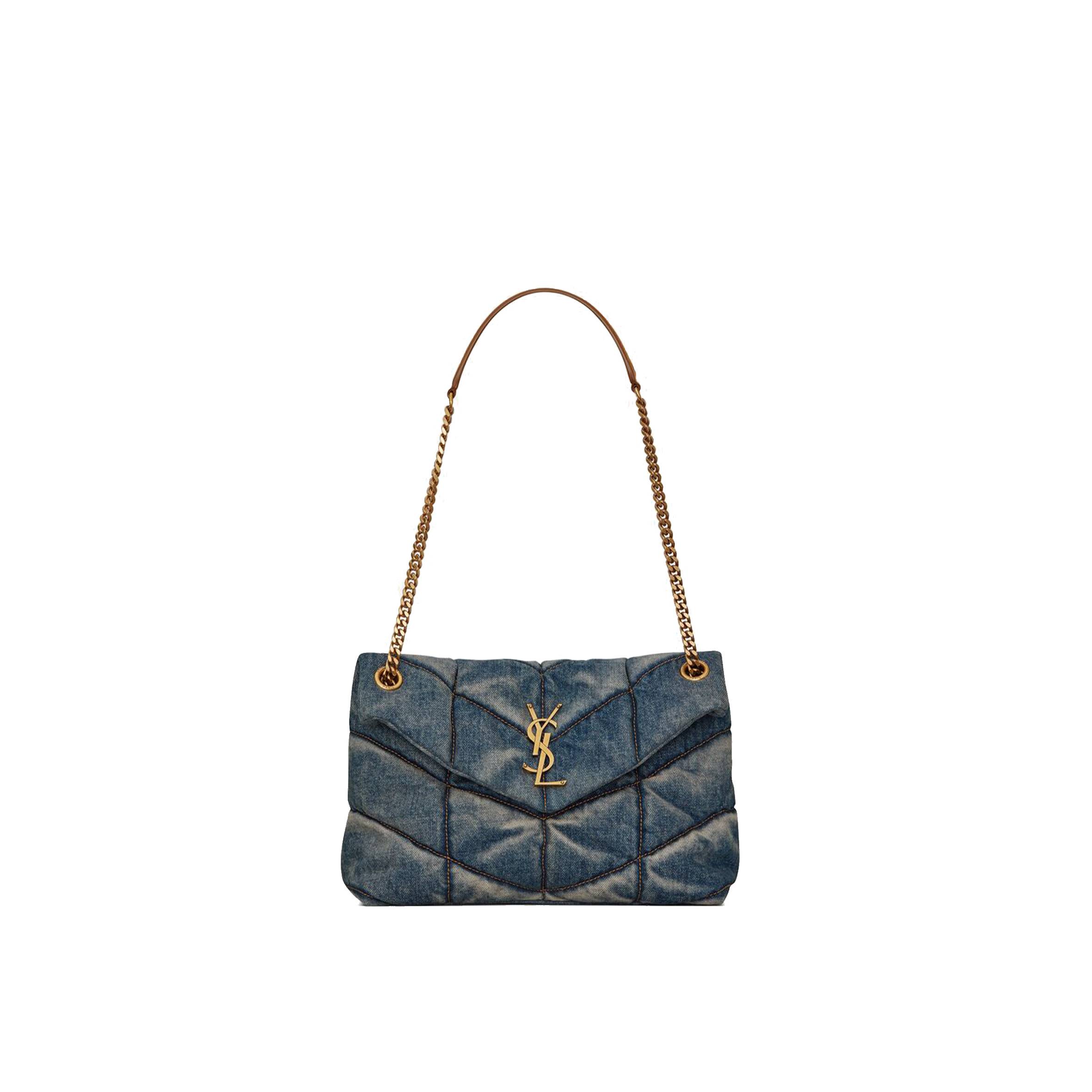 YSL PUFFER SMALL CHAIN BAG IN QUILTED VINTAGE DENIM AND SUEDE 5774762PT674575 (29*17*11cm) YSL PUFFER SMALL CHAIN BAG IN QUILTED VINTAGE DENIM AND SUEDE 5774762PT674575 (29*17*11cm)