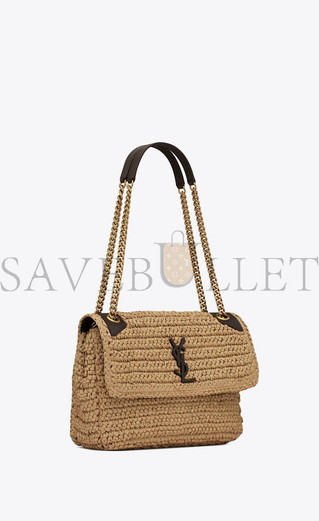YSL NIKI MEDIUM CHAIN BAG IN RAFFIA AND LEATHER 633187GG66W7069 (28*20*8.5cm)