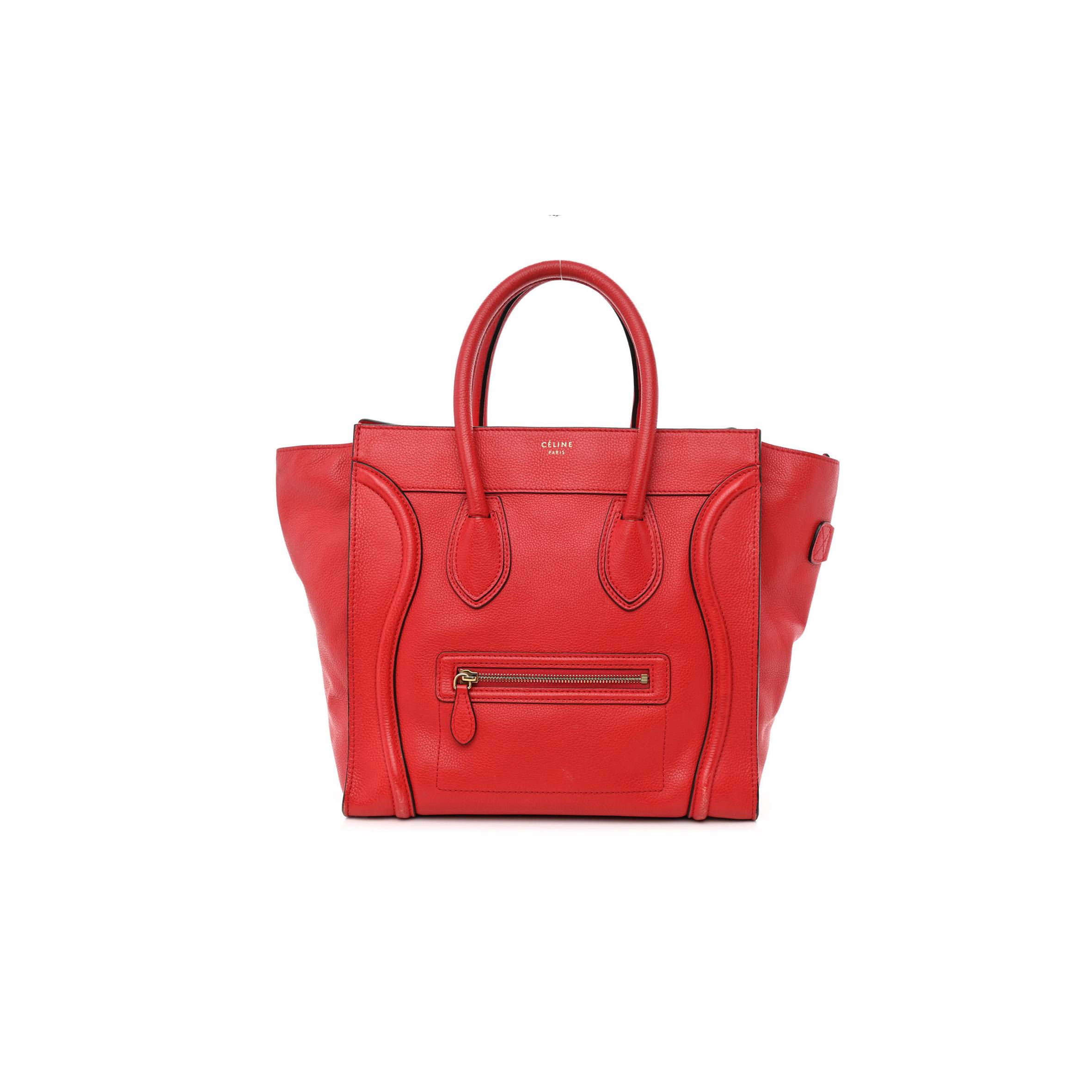 CELINE DRUMMED CALFSKIN MINI LUGGAGE COQUELICOT (32*30*18cm) CELINE DRUMMED CALFSKIN MINI LUGGAGE COQUELICOT (32*30*18cm)
