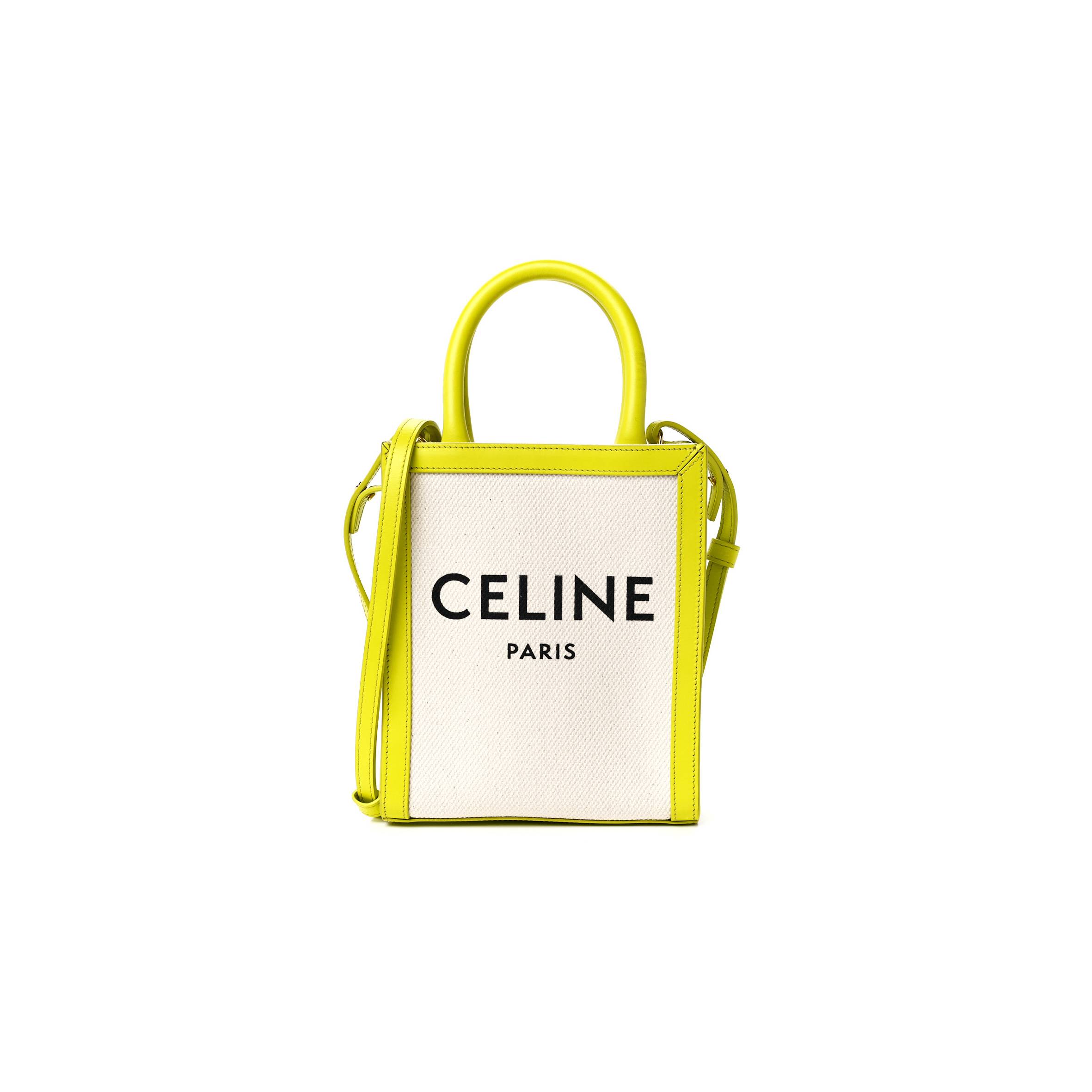 CELINE CANVAS CALFSKIN MINI VERTICAL CABAS NEON YELLOW (20*17*4cm) CELINE CANVAS CALFSKIN MINI VERTICAL CABAS NEON YELLOW (20*17*4cm)