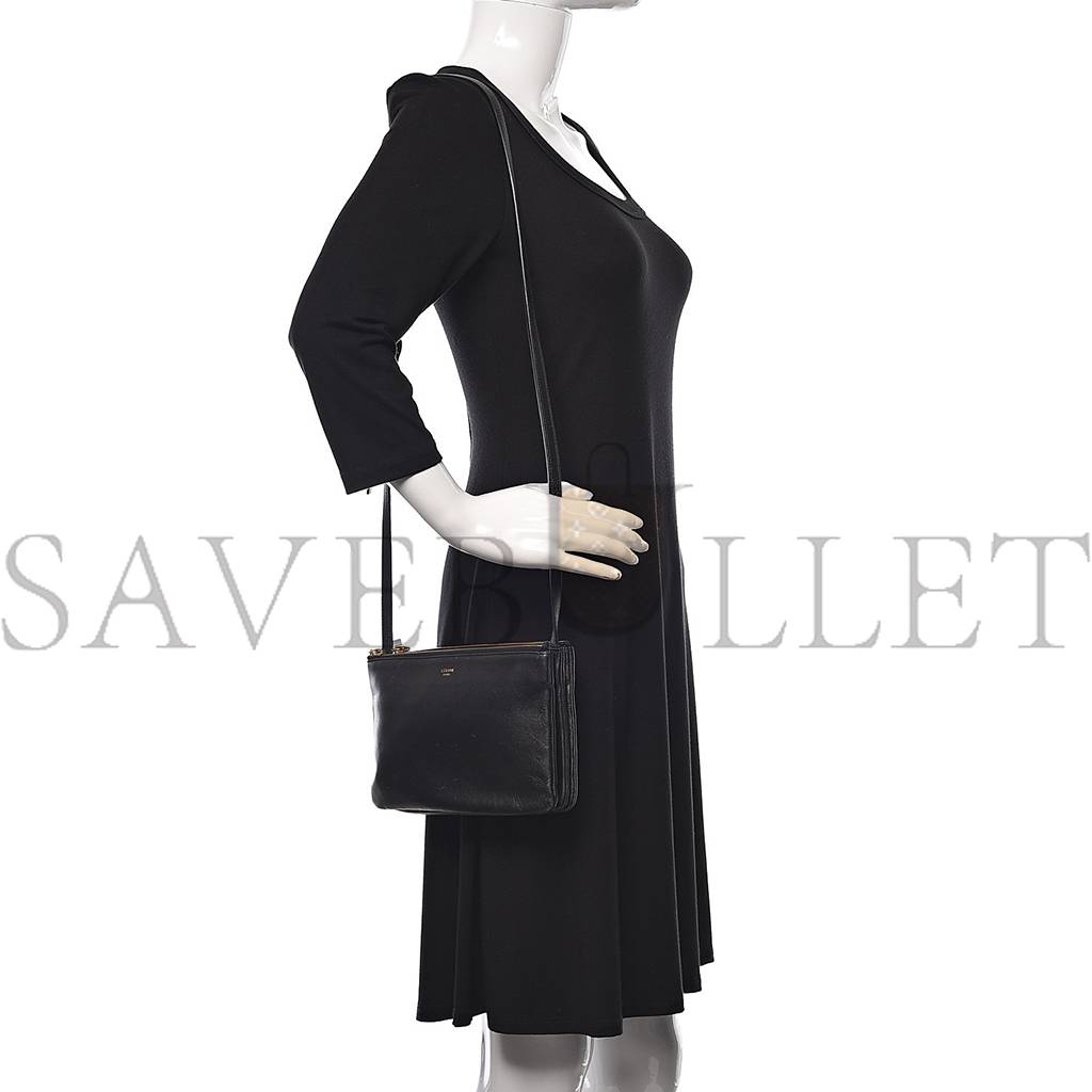 CELINE LAMBSKIN SMALL TRIO CROSSBODY BAG BLACK (22*15*3cm) CELINE LAMBSKIN SMALL TRIO CROSSBODY BAG BLACK (22*15*3cm)