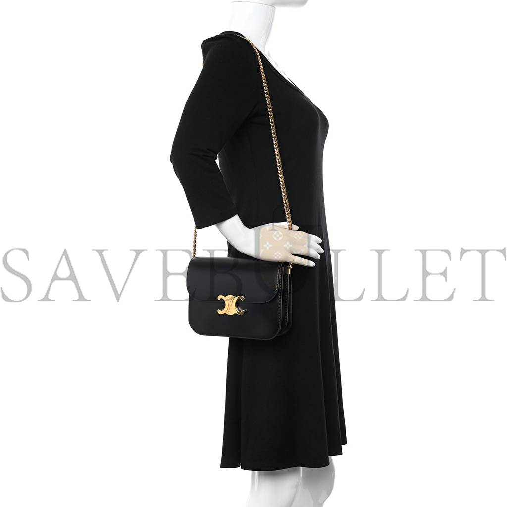 CELINE SHINY CALFSKIN COLLEGE TRIOMPHE BLACK (20*16*6cm) CELINE SHINY CALFSKIN COLLEGE TRIOMPHE BLACK (20*16*6cm)