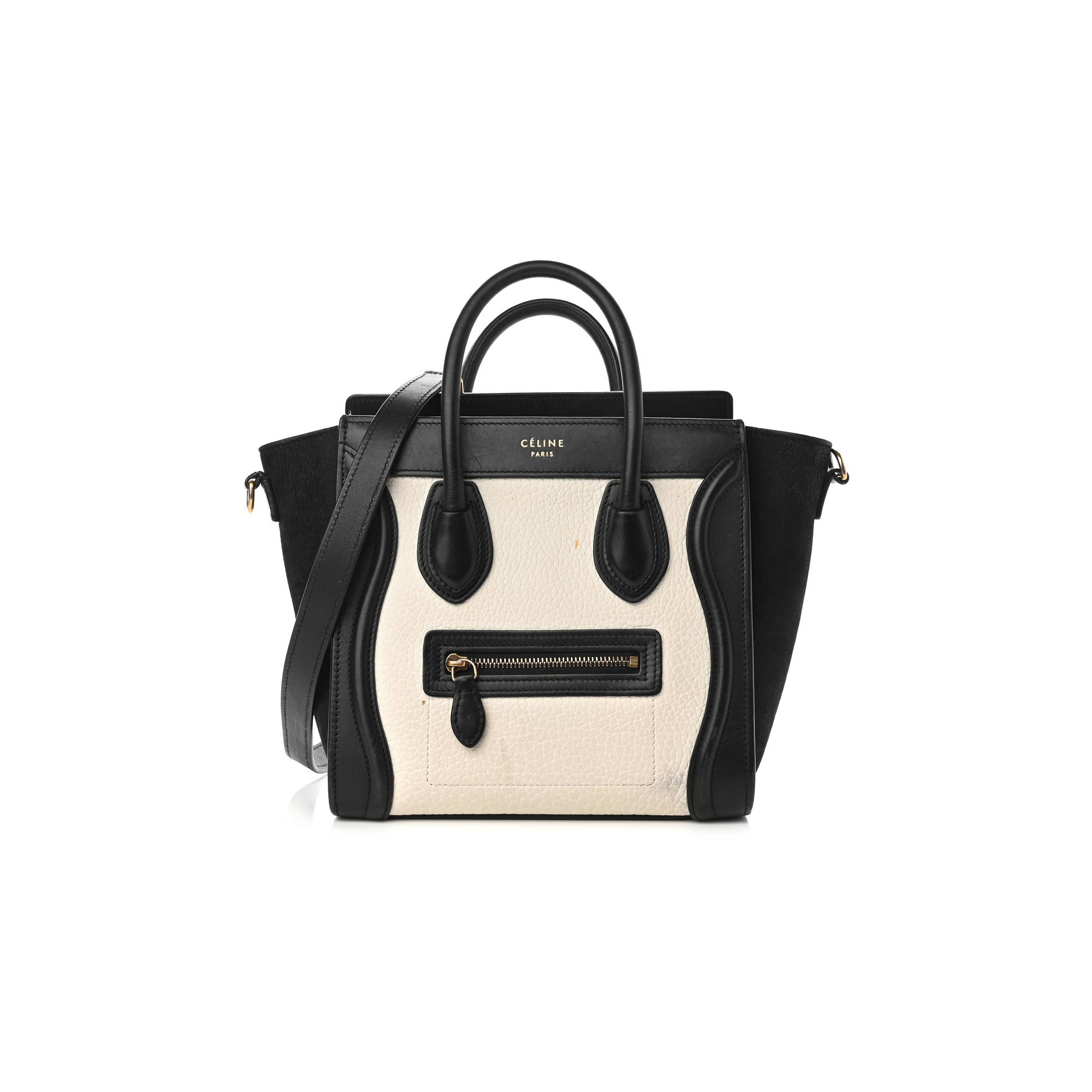 CELINE BULLHIDE CALFSKIN NUBUCK BI-COLOR NANO LUGGAGE BLACK WHITE (20*20*10cm) CELINE BULLHIDE CALFSKIN NUBUCK BI-COLOR NANO LUGGAGE BLACK WHITE (20*20*10cm)