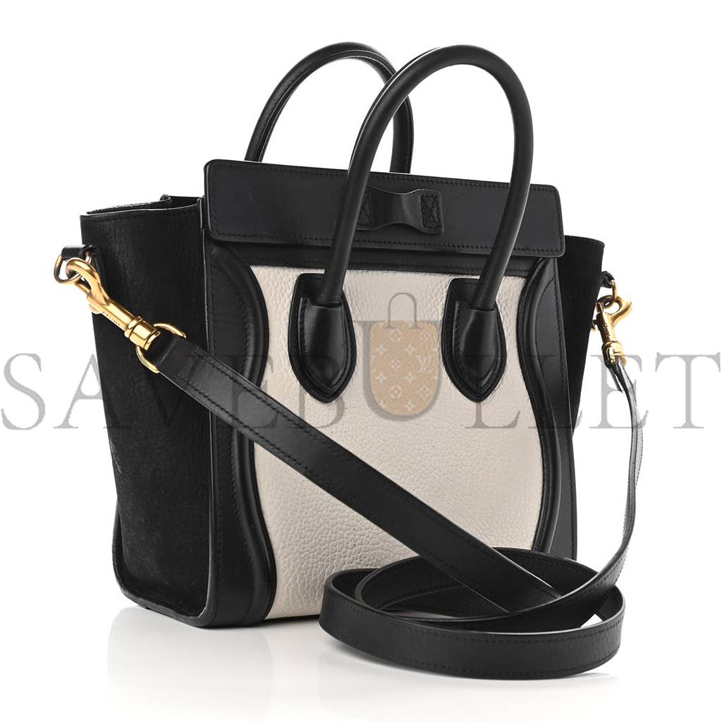 CELINE BULLHIDE CALFSKIN NUBUCK BI-COLOR NANO LUGGAGE BLACK WHITE (20*20*10cm) CELINE BULLHIDE CALFSKIN NUBUCK BI-COLOR NANO LUGGAGE BLACK WHITE (20*20*10cm)