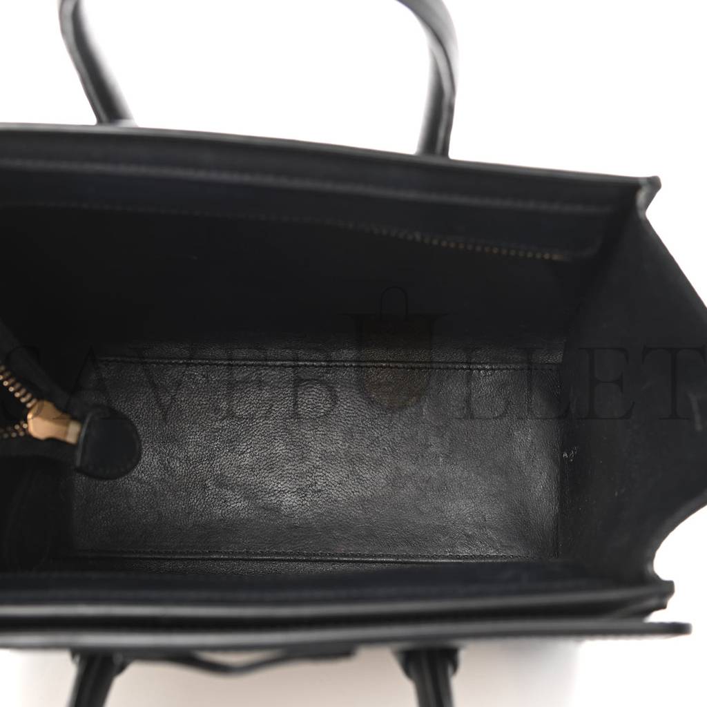 CELINE BULLHIDE CALFSKIN NUBUCK BI-COLOR NANO LUGGAGE BLACK WHITE (20*20*10cm) CELINE BULLHIDE CALFSKIN NUBUCK BI-COLOR NANO LUGGAGE BLACK WHITE (20*20*10cm)