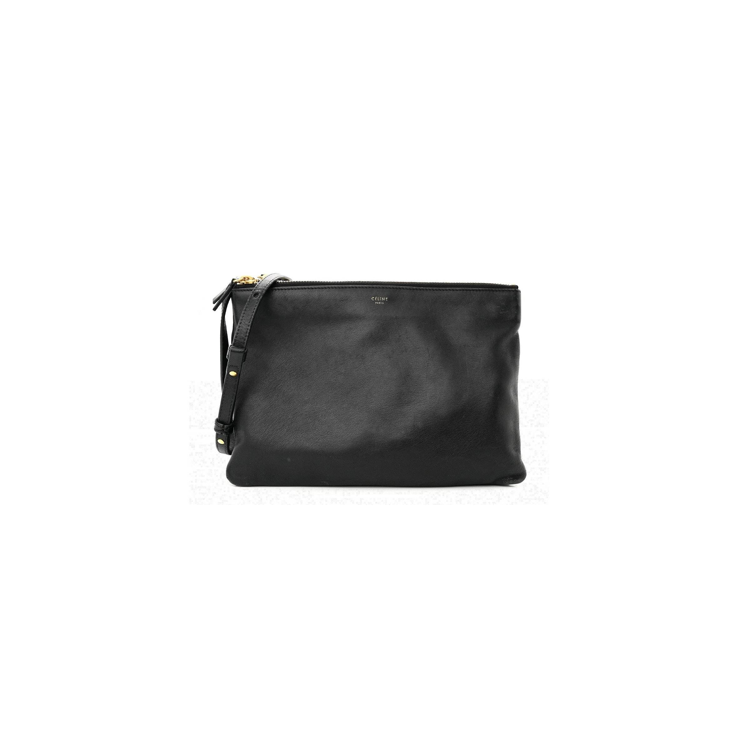 CELINE LAMBSKIN SMALL TRIO CROSSBODY BAG BLACK (22*15*4cm)v CELINE LAMBSKIN SMALL TRIO CROSSBODY BAG BLACK (22*15*4cm)v