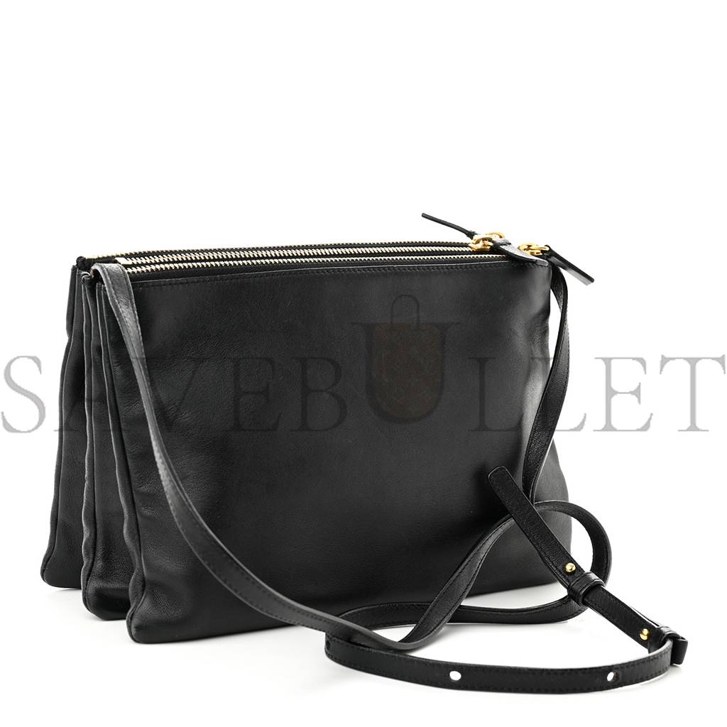 CELINE LAMBSKIN SMALL TRIO CROSSBODY BAG BLACK (22*15*4cm)v CELINE LAMBSKIN SMALL TRIO CROSSBODY BAG BLACK (22*15*4cm)v