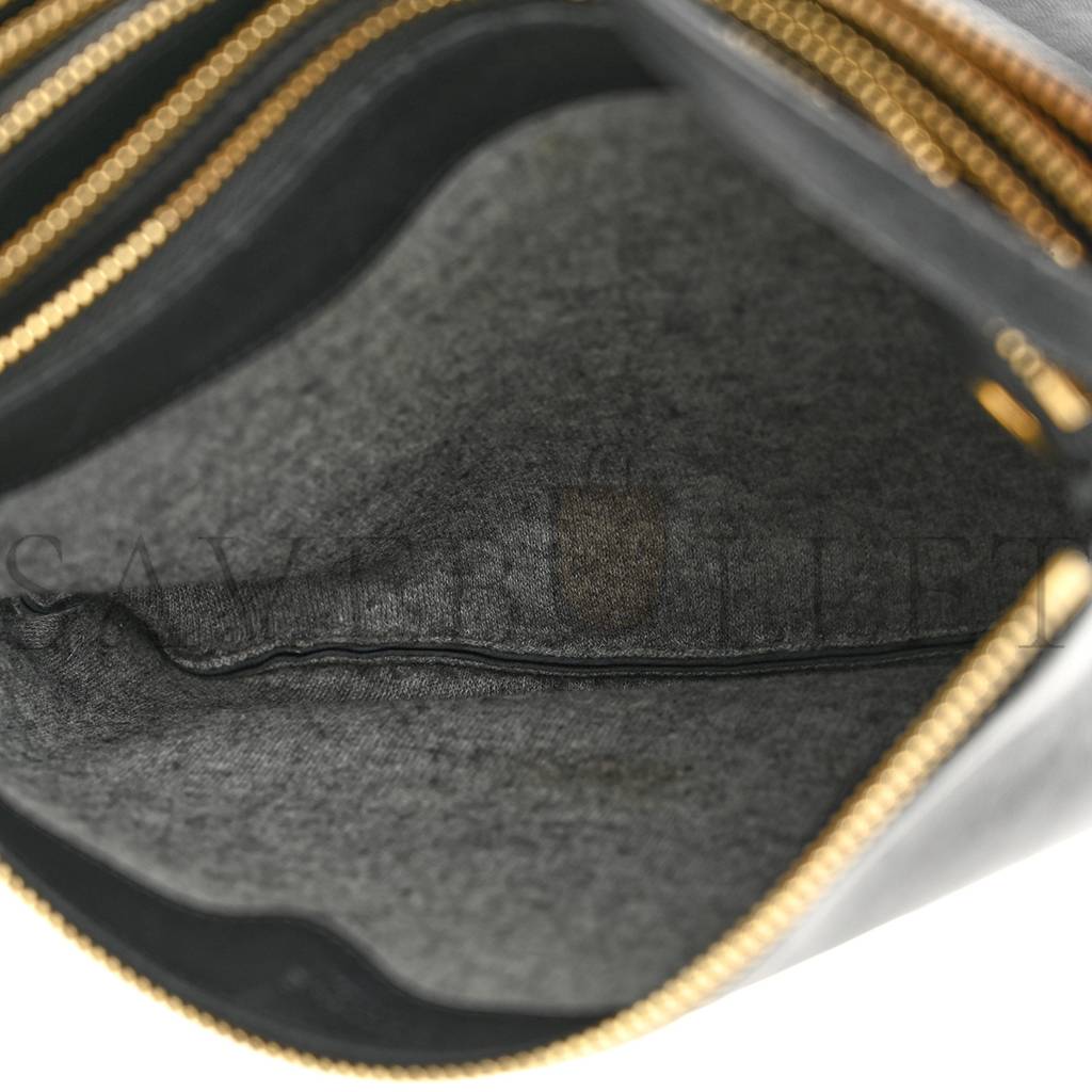 CELINE LAMBSKIN SMALL TRIO CROSSBODY BAG BLACK (22*15*4cm)v CELINE LAMBSKIN SMALL TRIO CROSSBODY BAG BLACK (22*15*4cm)v