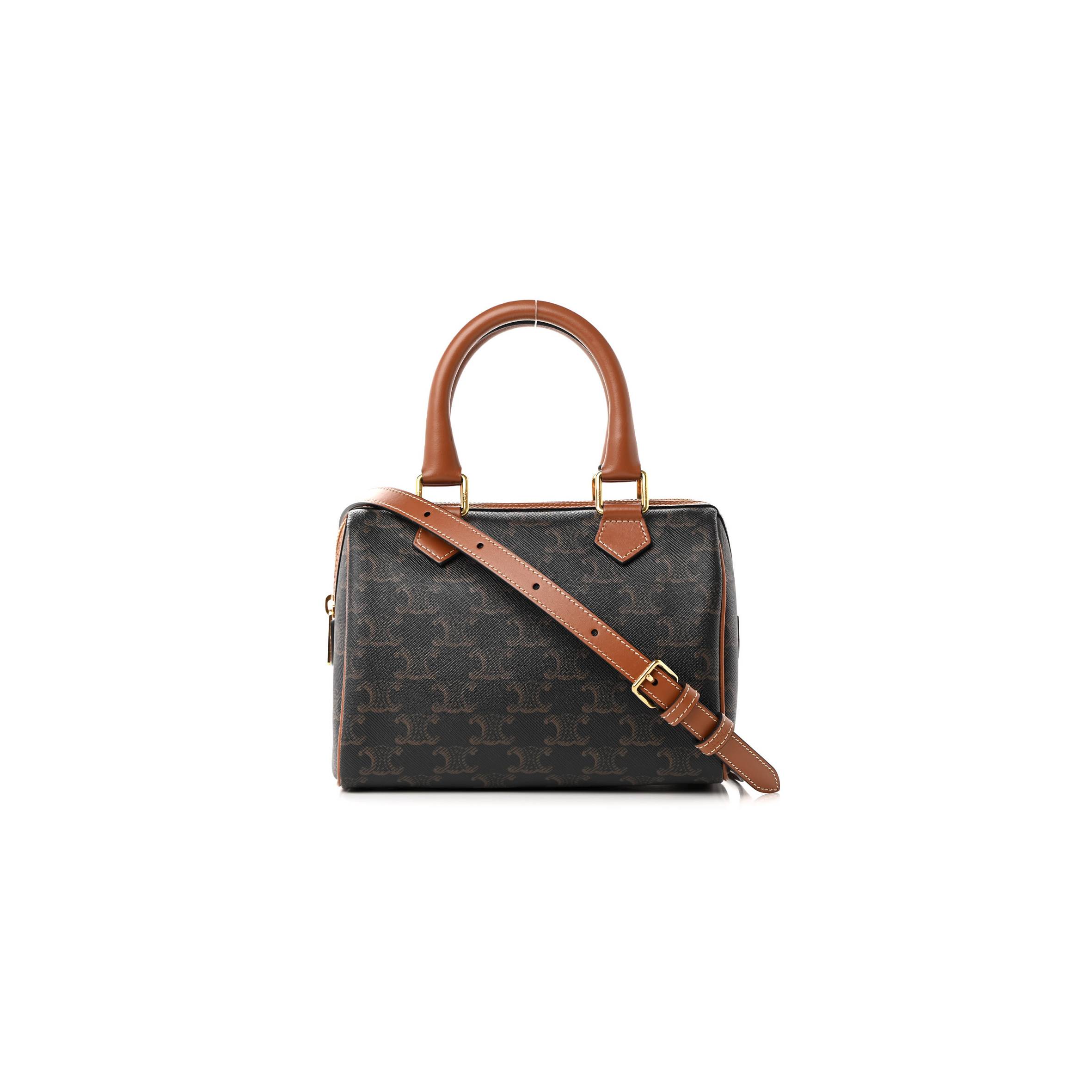 CELINE TRIOMPHE CANVAS CALFSKIN SMALL BOSTON BAG TAN (20*15*10cm) CELINE TRIOMPHE CANVAS CALFSKIN SMALL BOSTON BAG TAN (20*15*10cm)