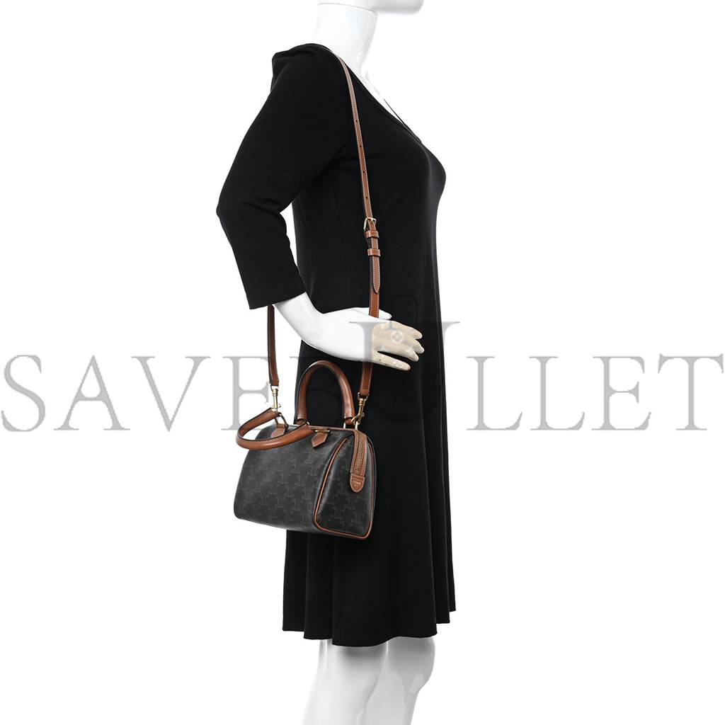 CELINE TRIOMPHE CANVAS CALFSKIN SMALL BOSTON BAG TAN (20*15*10cm) CELINE TRIOMPHE CANVAS CALFSKIN SMALL BOSTON BAG TAN (20*15*10cm)