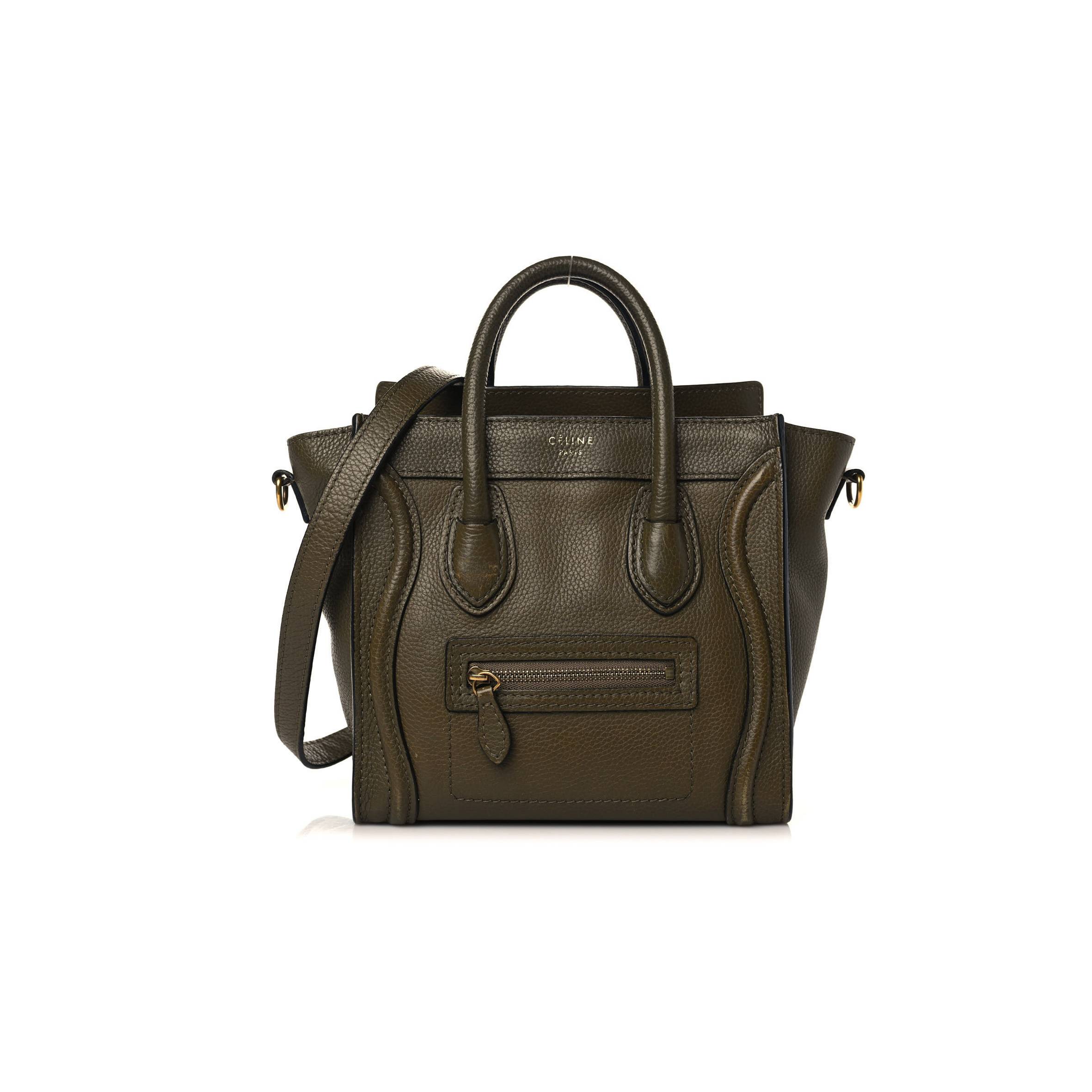 CELINE DRUMMED CALFSKIN NANO LUGGAGE DARK OLIVE (20*10*18cm) CELINE DRUMMED CALFSKIN NANO LUGGAGE DARK OLIVE (20*10*18cm)