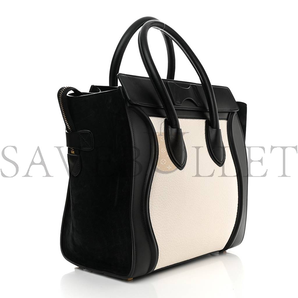 CELINE BULLHIDE CALFSKIN MINI BI-COLOR LUGGAGE BLACK WHITE (34*30*17cm) CELINE BULLHIDE CALFSKIN MINI BI-COLOR LUGGAGE BLACK WHITE (34*30*17cm)