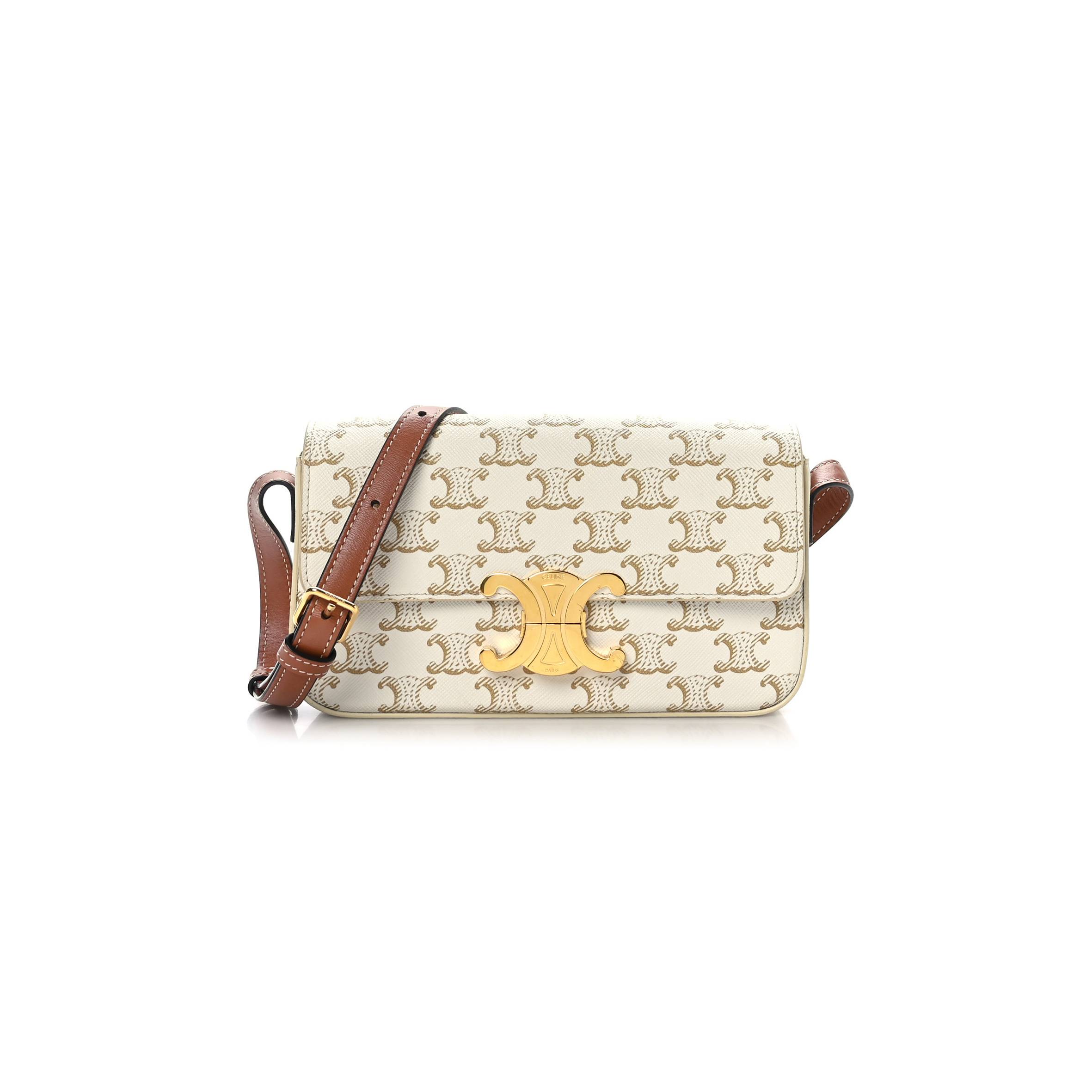 CELINE CANVAS CALFSKIN TRIOMPHE SHOULDER BAG WHITE (21*11*5cm) CELINE CANVAS CALFSKIN TRIOMPHE SHOULDER BAG WHITE (21*11*5cm)
