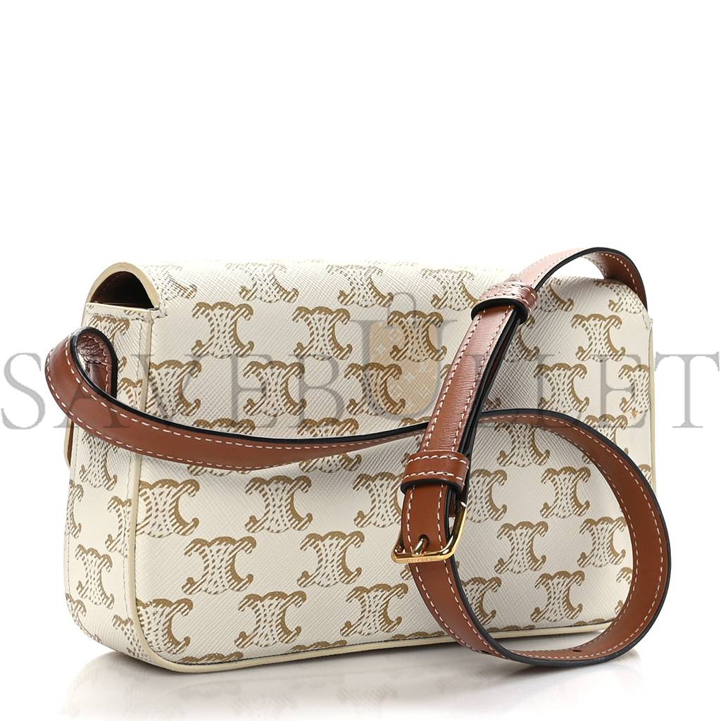 CELINE CANVAS CALFSKIN TRIOMPHE SHOULDER BAG WHITE (21*11*5cm) CELINE CANVAS CALFSKIN TRIOMPHE SHOULDER BAG WHITE (21*11*5cm)
