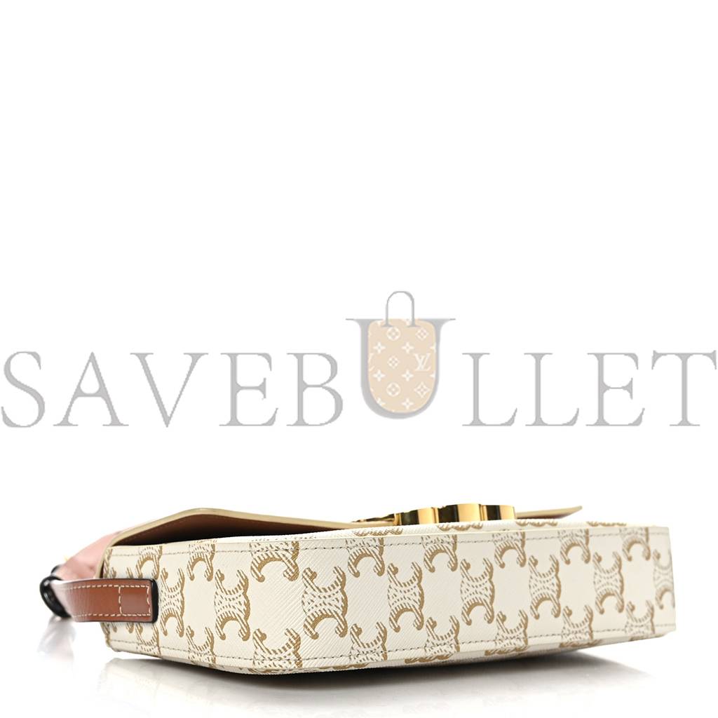 CELINE CANVAS CALFSKIN TRIOMPHE SHOULDER BAG WHITE (21*11*5cm) CELINE CANVAS CALFSKIN TRIOMPHE SHOULDER BAG WHITE (21*11*5cm)