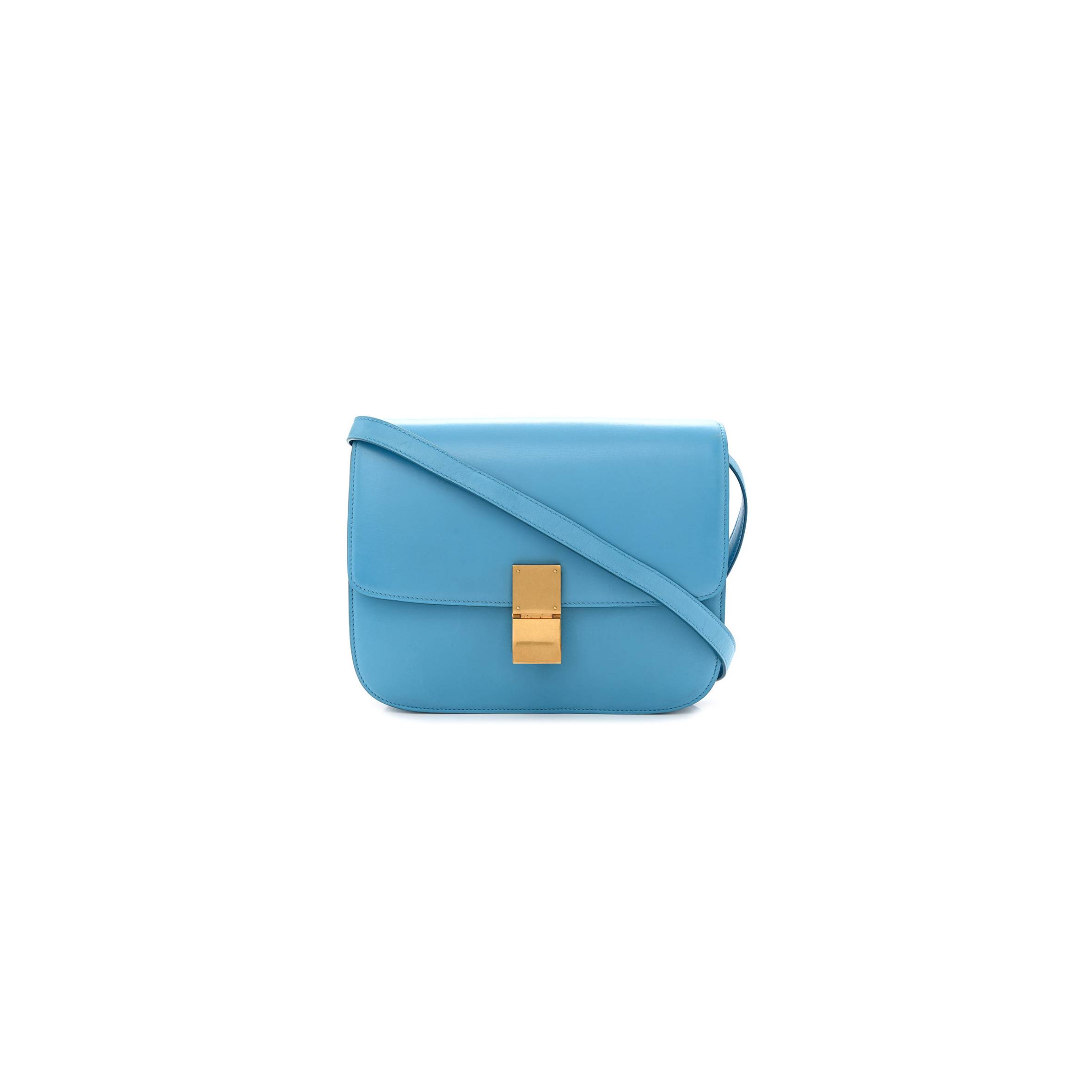 CELINE BOX CALFSKIN MEDIUM CLASSIC BOX FLAP BAG BLUE (23*18*6cm) CELINE BOX CALFSKIN MEDIUM CLASSIC BOX FLAP BAG BLUE (23*18*6cm)