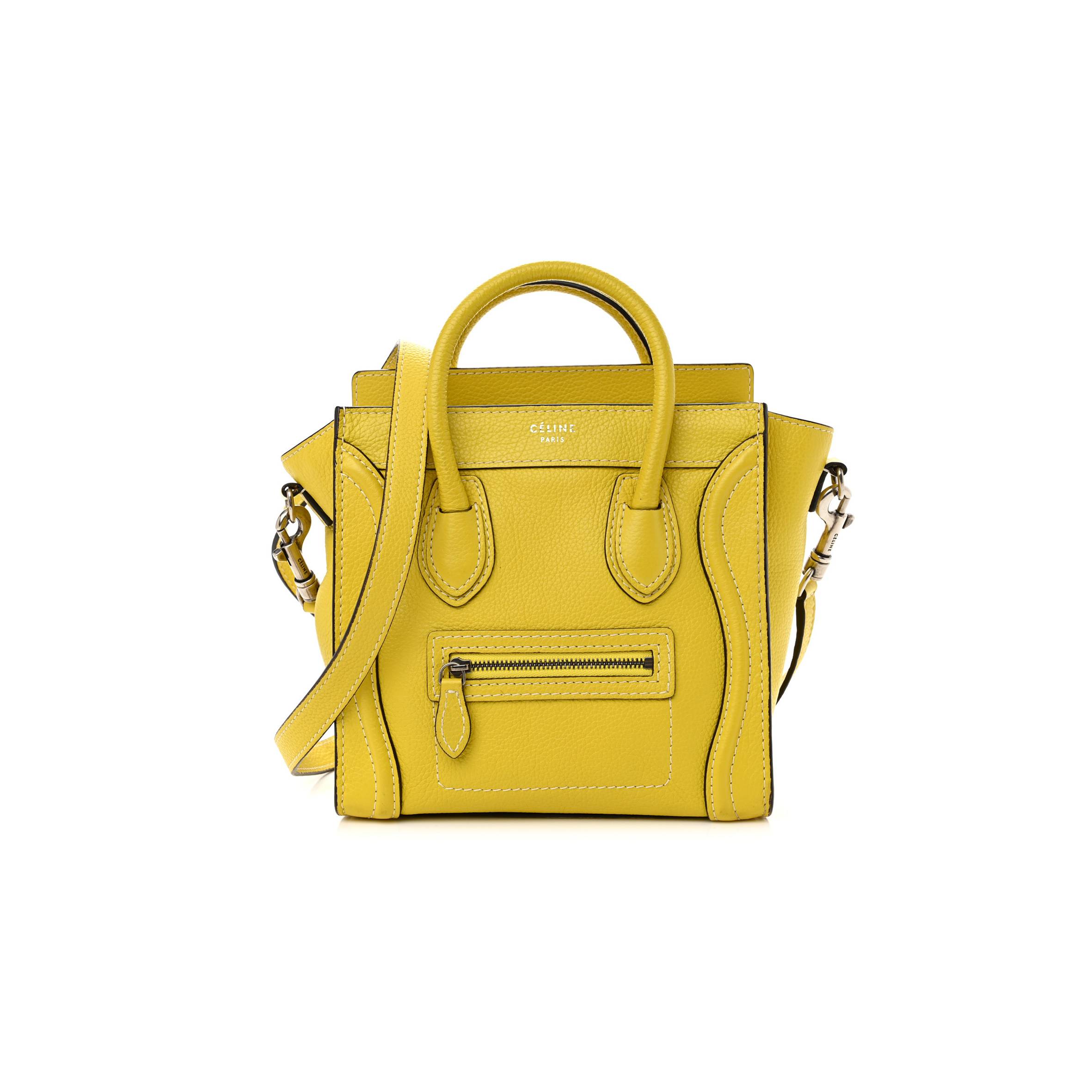 CELINE DRUMMED CALFSKIN NANO LUGGAGE CITRON (20*19*10cm) CELINE DRUMMED CALFSKIN NANO LUGGAGE CITRON (20*19*10cm)