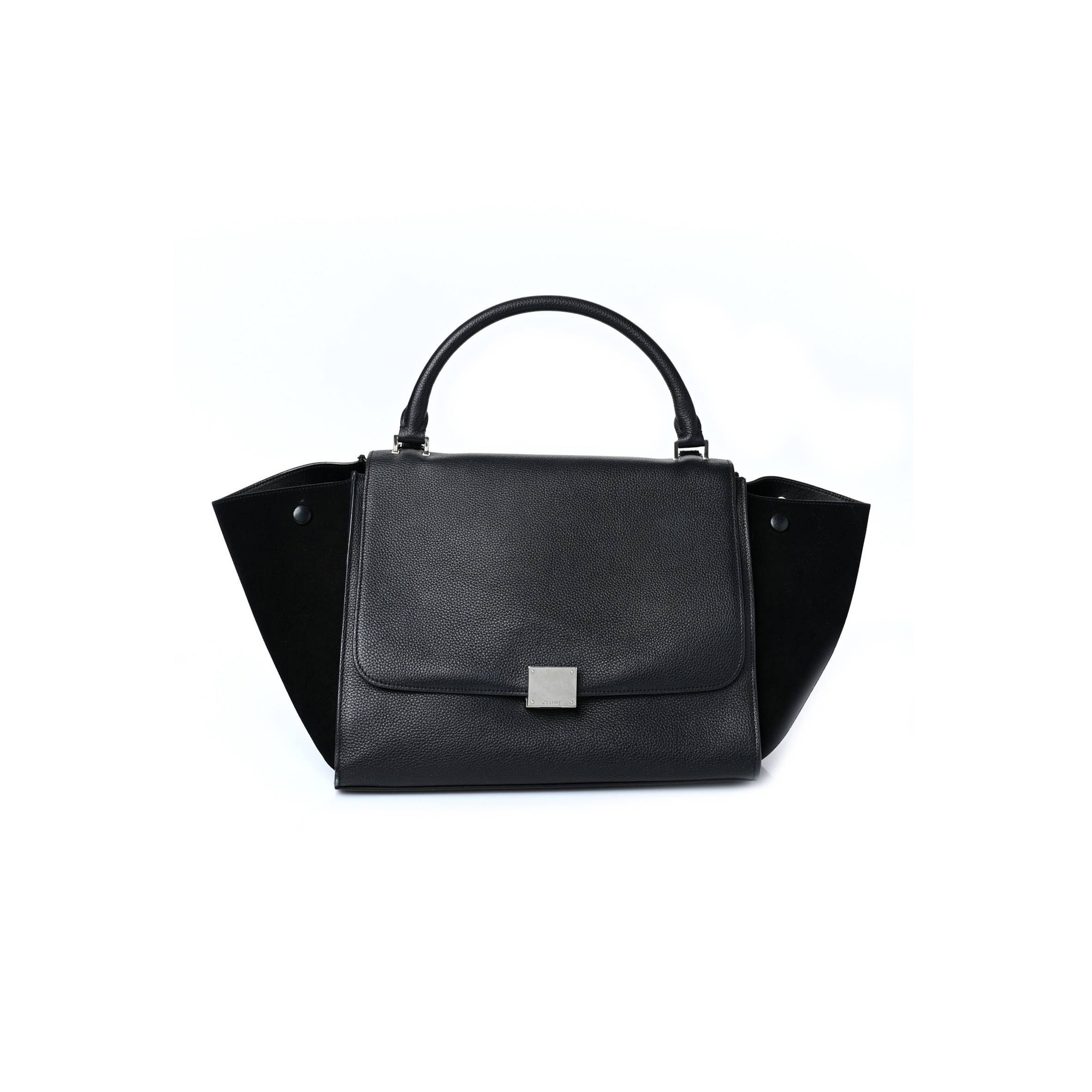 CELINE DRUMMED CALFSKIN SUEDE MEDIUM TRAPEZE BLACK (30*22*18cm) CELINE DRUMMED CALFSKIN SUEDE MEDIUM TRAPEZE BLACK (30*22*18cm)