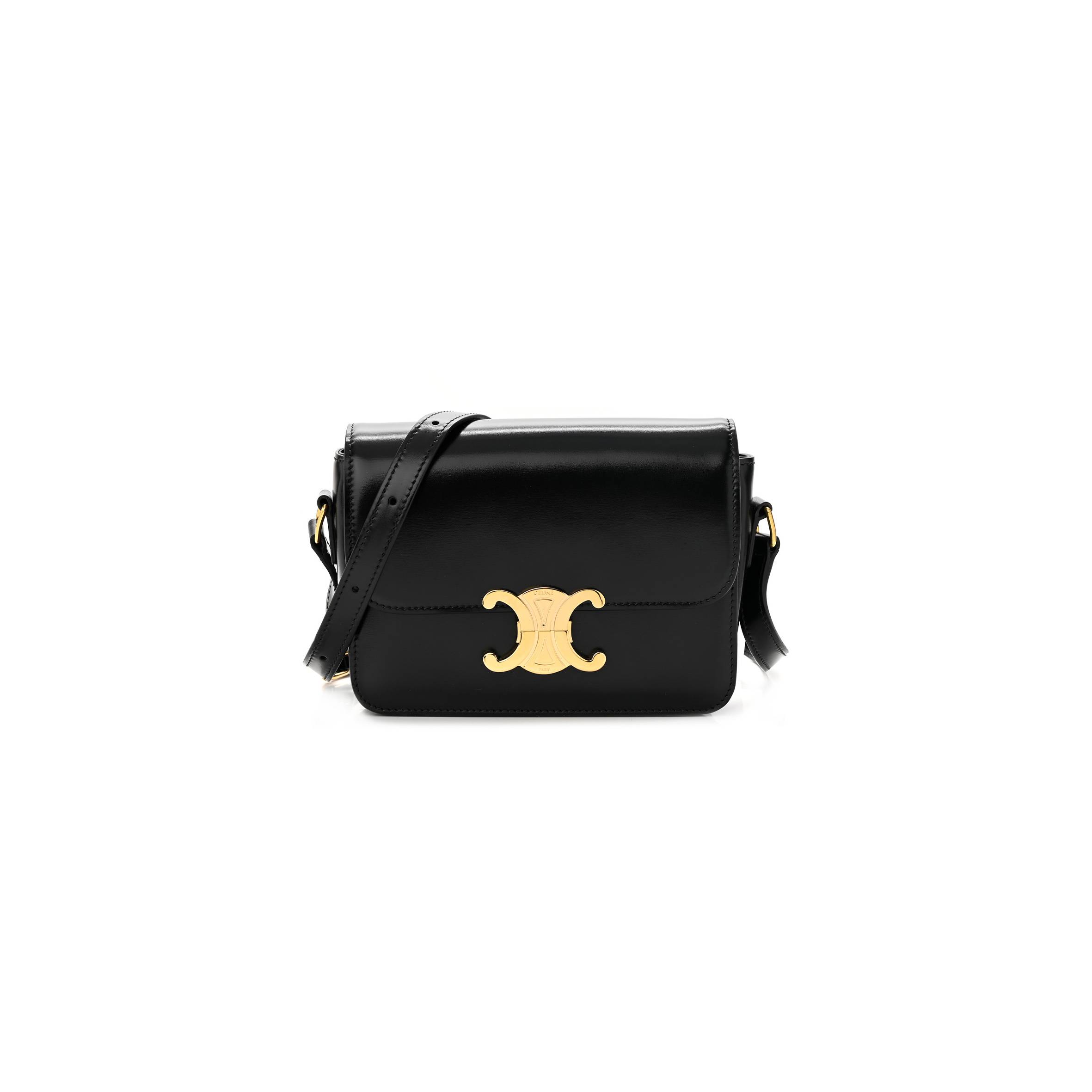 CELINE SHINY CALFSKIN TEEN TRIOMPHE BLACK (18*13*6cm) CELINE SHINY CALFSKIN TEEN TRIOMPHE BLACK (18*13*6cm)