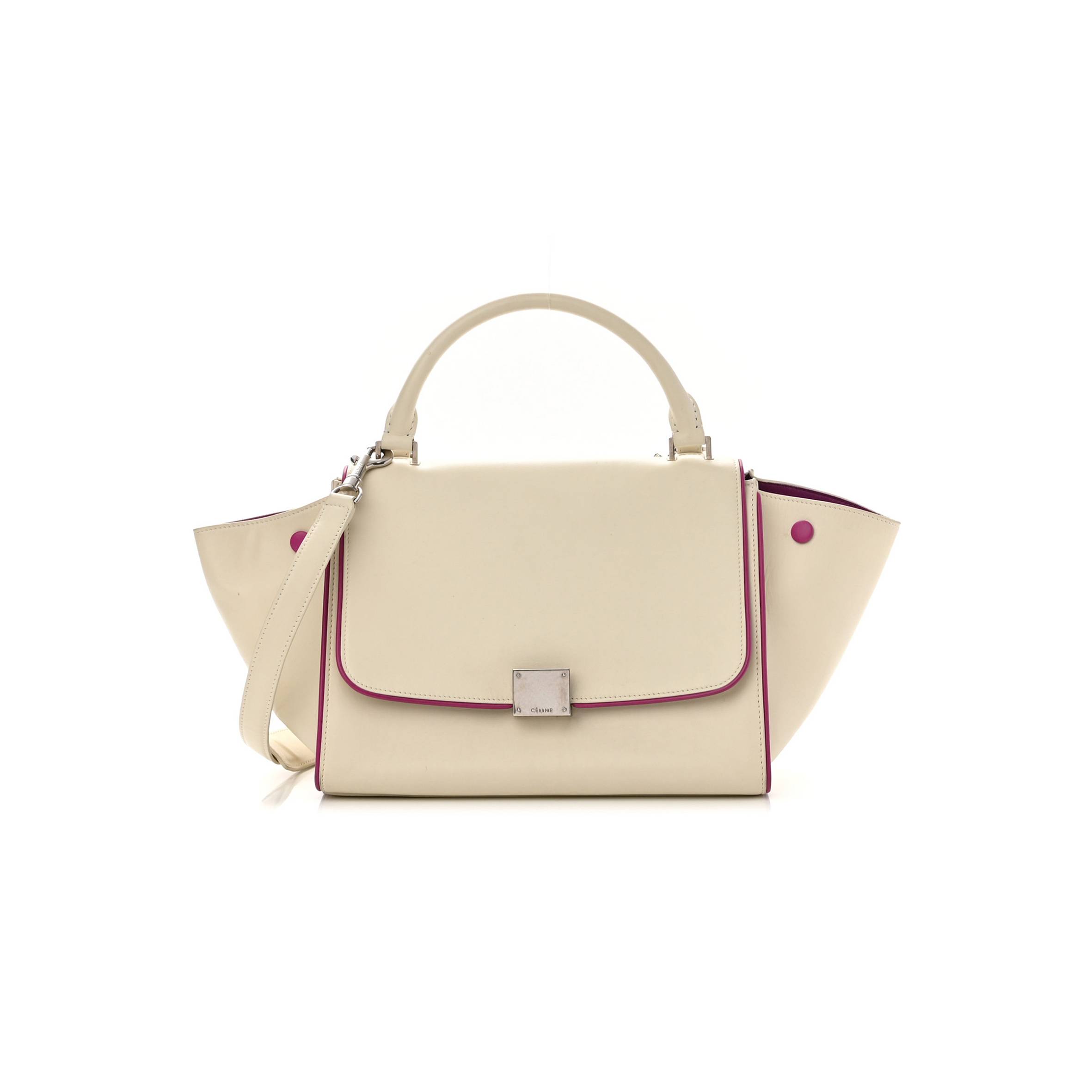 CELINE SMOOTH CALFSKIN SMALL TRAPEZE WHITE MAGENTA (27*22*16cm) CELINE SMOOTH CALFSKIN SMALL TRAPEZE WHITE MAGENTA (27*22*16cm)