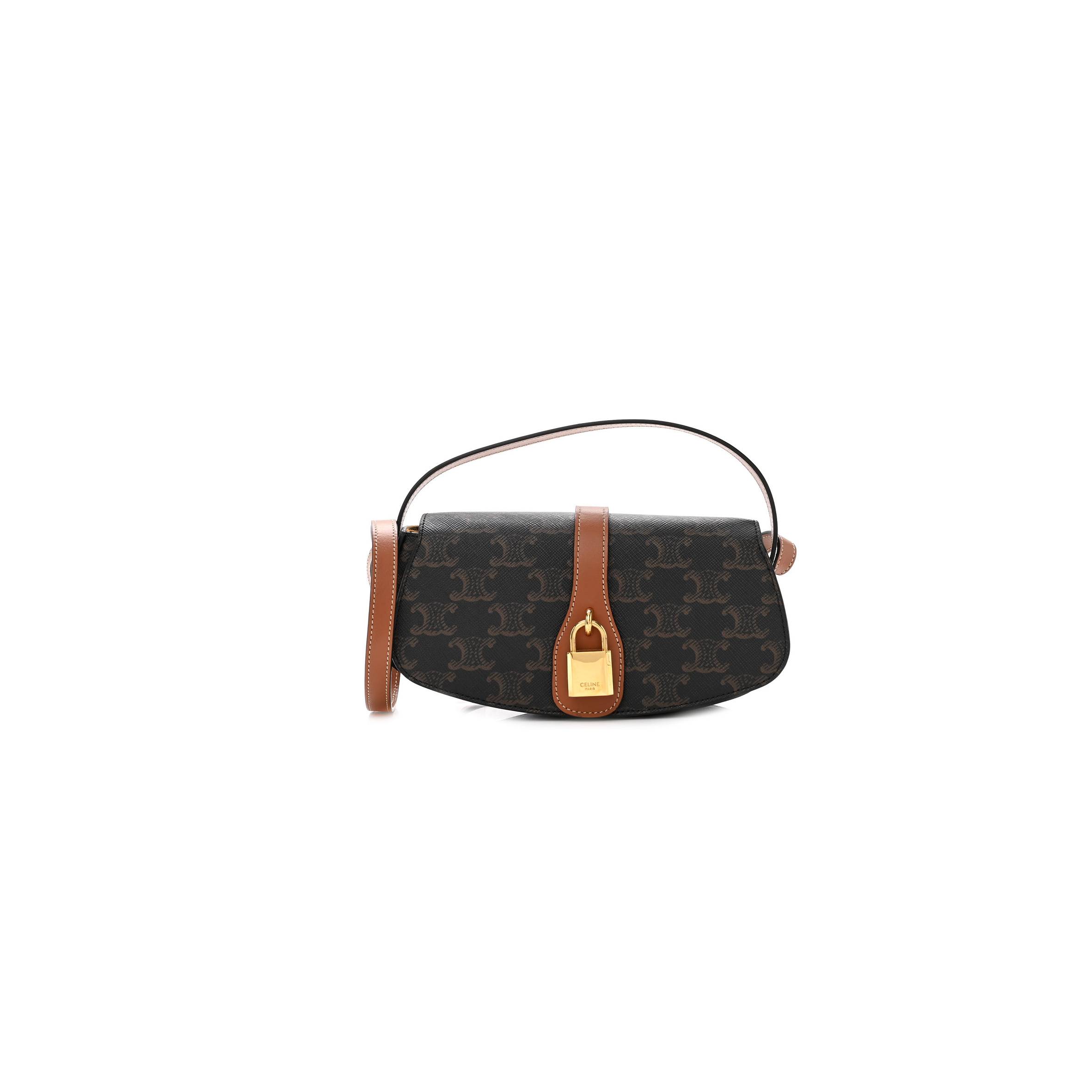 CELINE TRIOMPHE CANVAS CALFSKIN TABOU CLUTCH ON STRAP TAN (20*9*5cm) CELINE TRIOMPHE CANVAS CALFSKIN TABOU CLUTCH ON STRAP TAN (20*9*5cm)