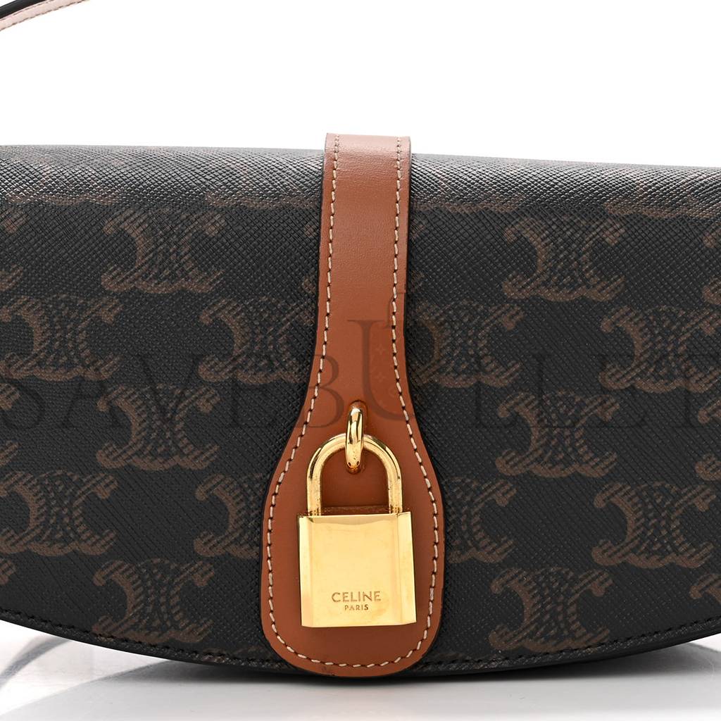 CELINE TRIOMPHE CANVAS CALFSKIN TABOU CLUTCH ON STRAP TAN (20*9*5cm) CELINE TRIOMPHE CANVAS CALFSKIN TABOU CLUTCH ON STRAP TAN (20*9*5cm)